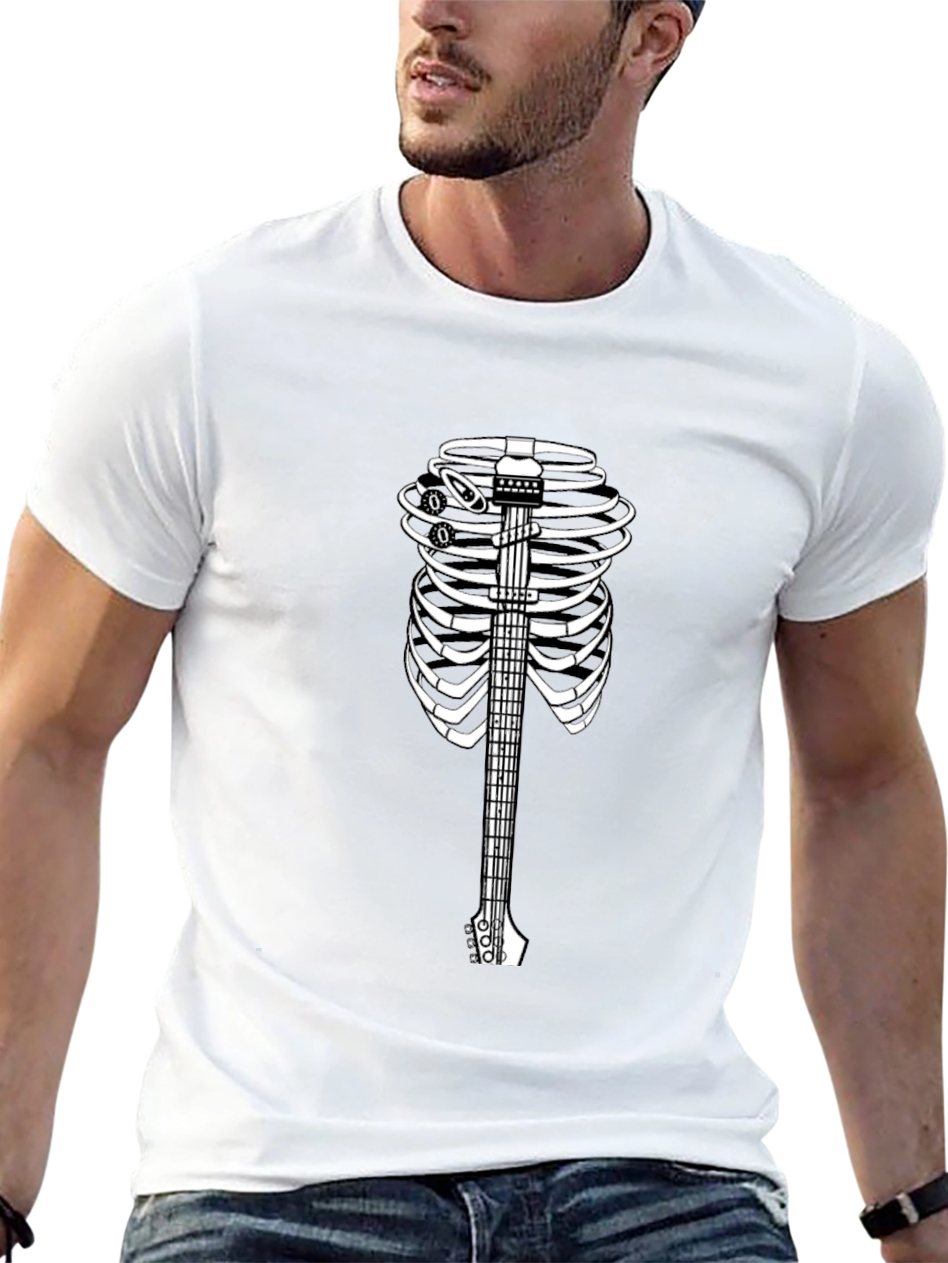 Black Guitar Ribcage Graphic Tee - Rock Music Fashion view 13