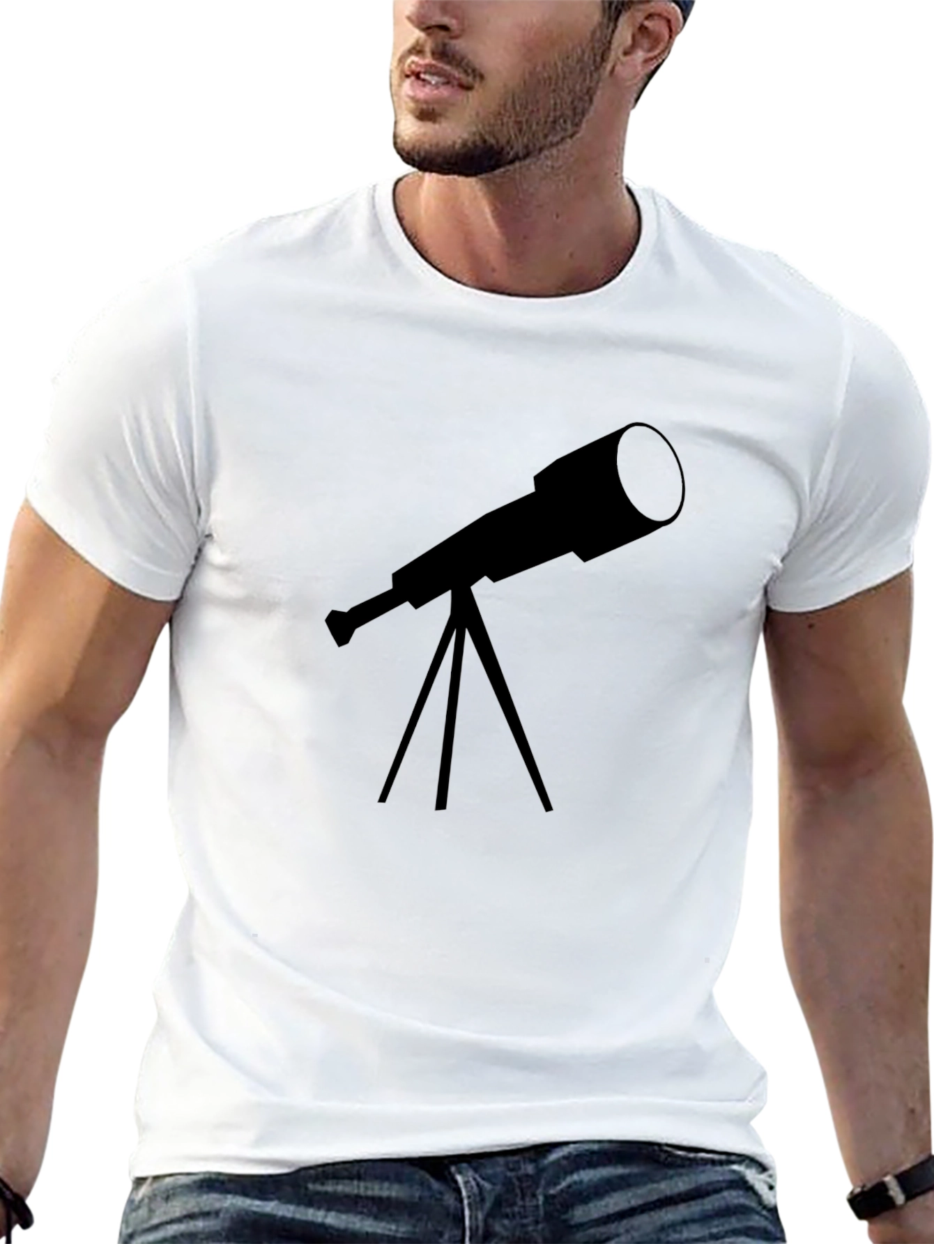 Black Telescope Graphic Tee - Astronomy Lover's Black T-Shirt view 13