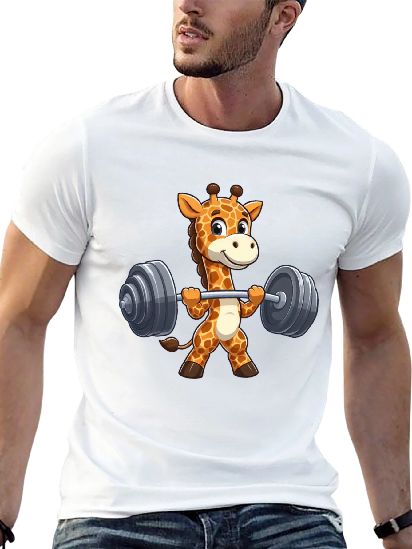 Black Giraffe Lifting Weights Graphic T-Shirt - Black view 13