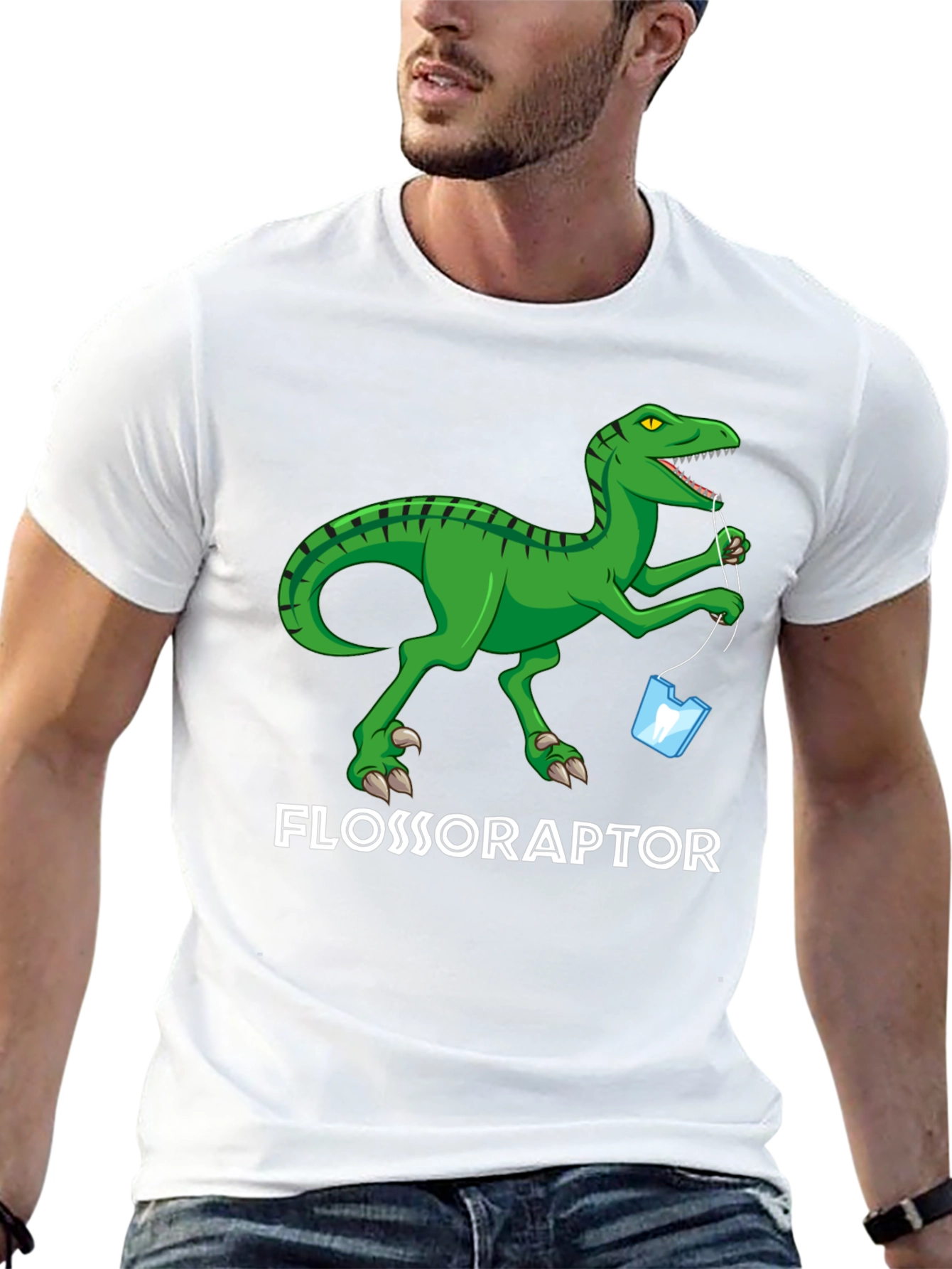Black Flossoraptor T-Shirt - Dental Hygiene Dinosaur Tee view 13