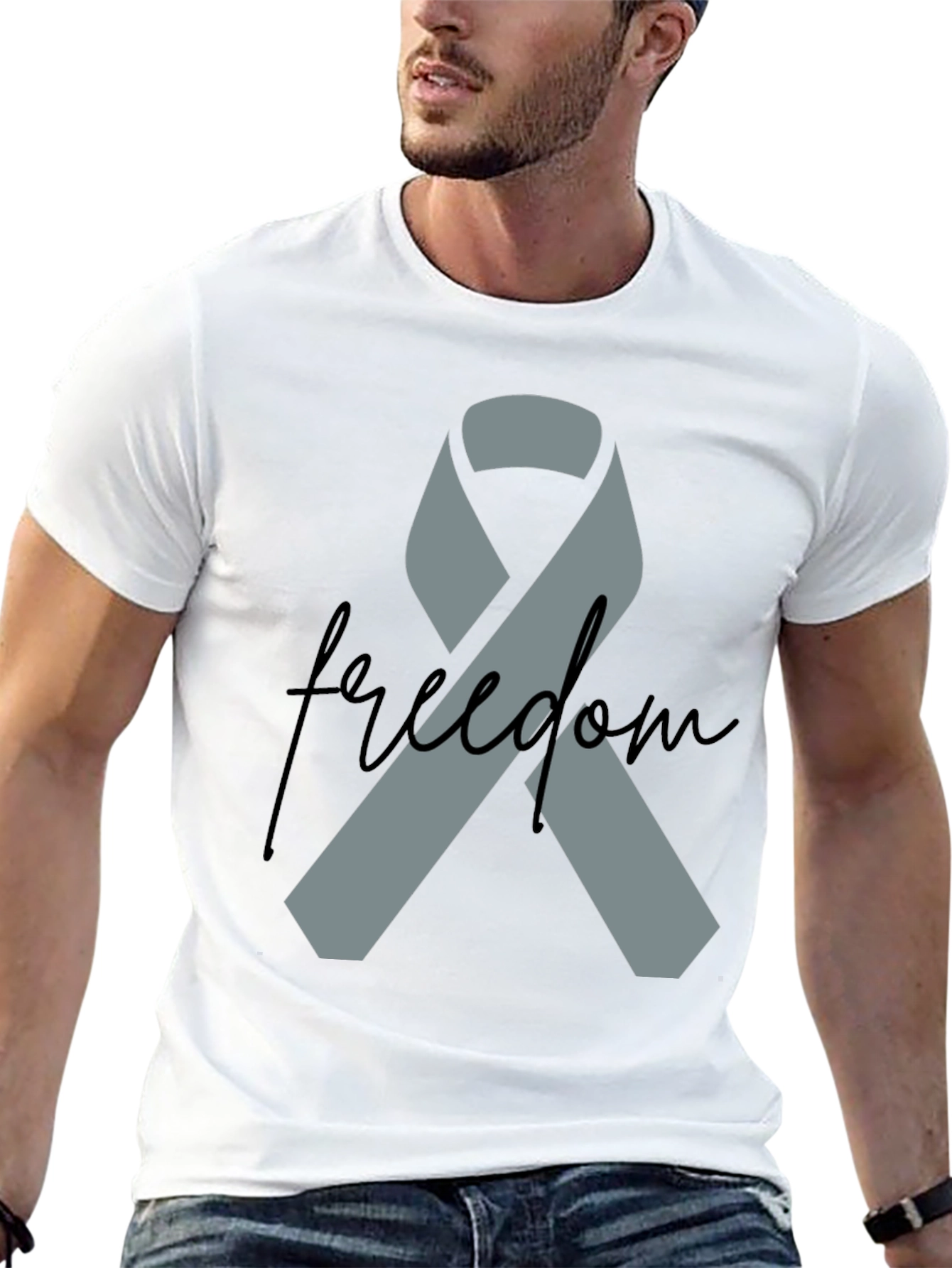 Freedom Ribbon T-Shirt - Grey Ribbon on Black - 13
