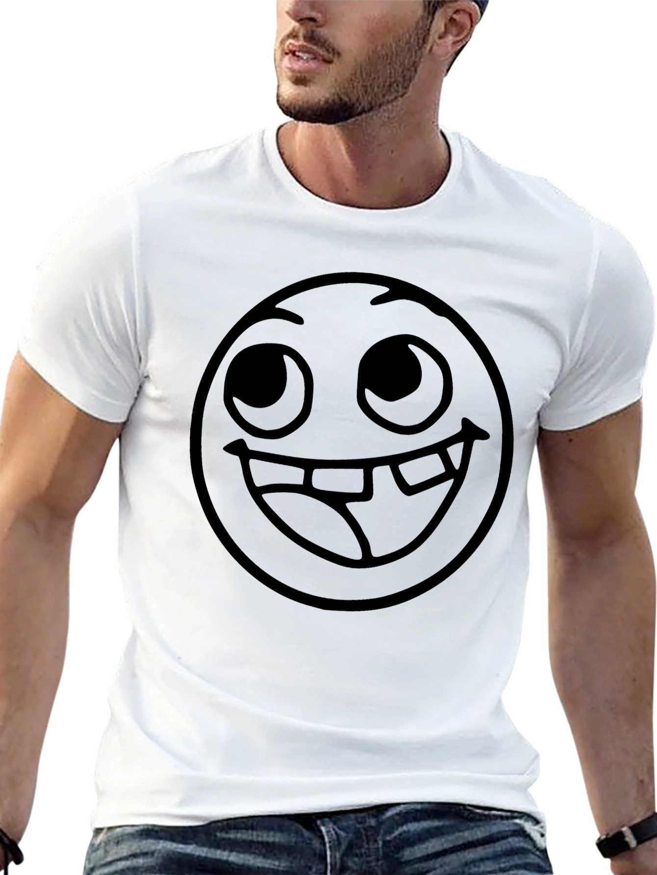 Black Funny Goofy Grin Emoji Black T-Shirt view 13