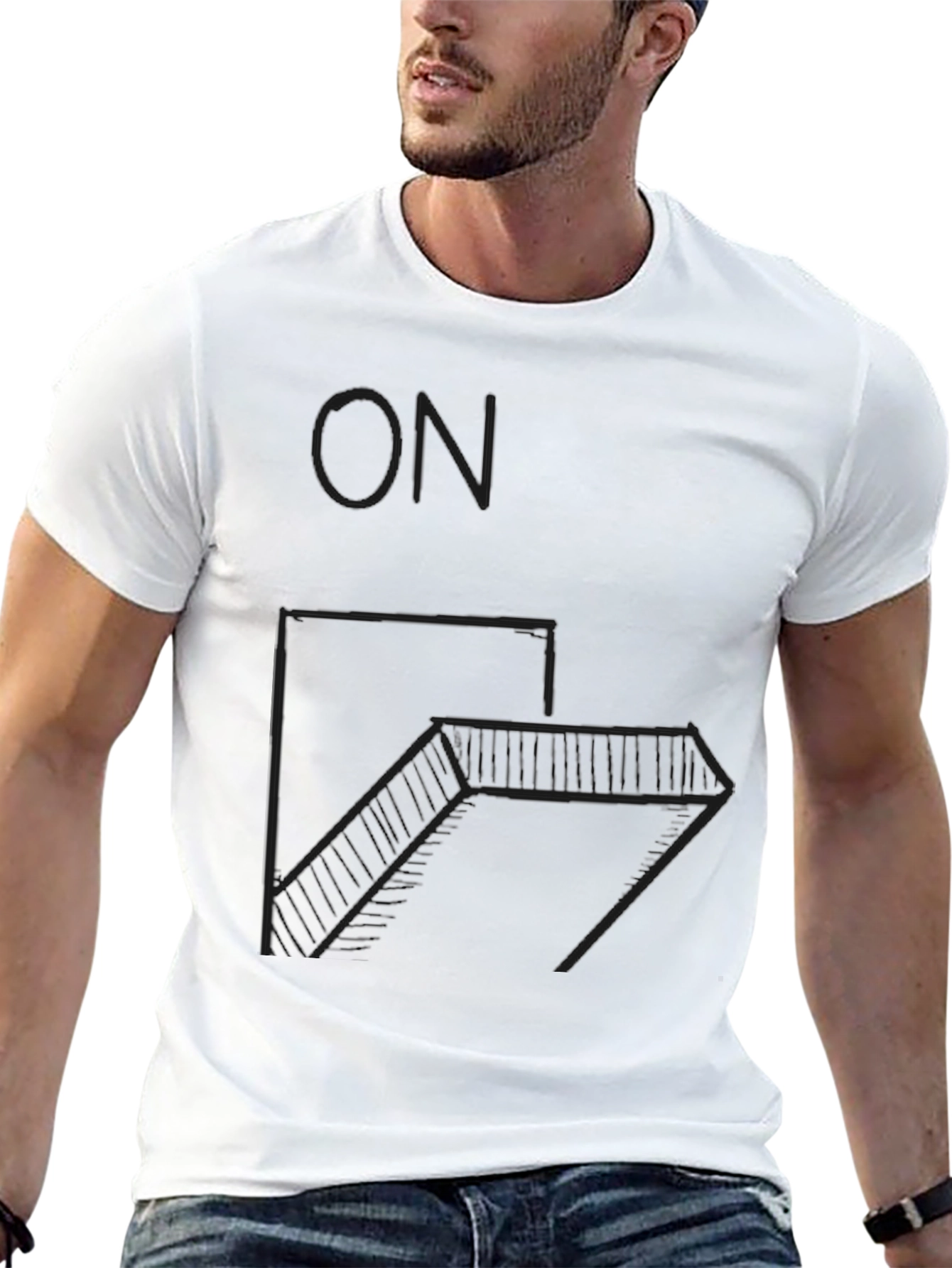 Black Minimalist Geometric Staircase T-Shirt view 13