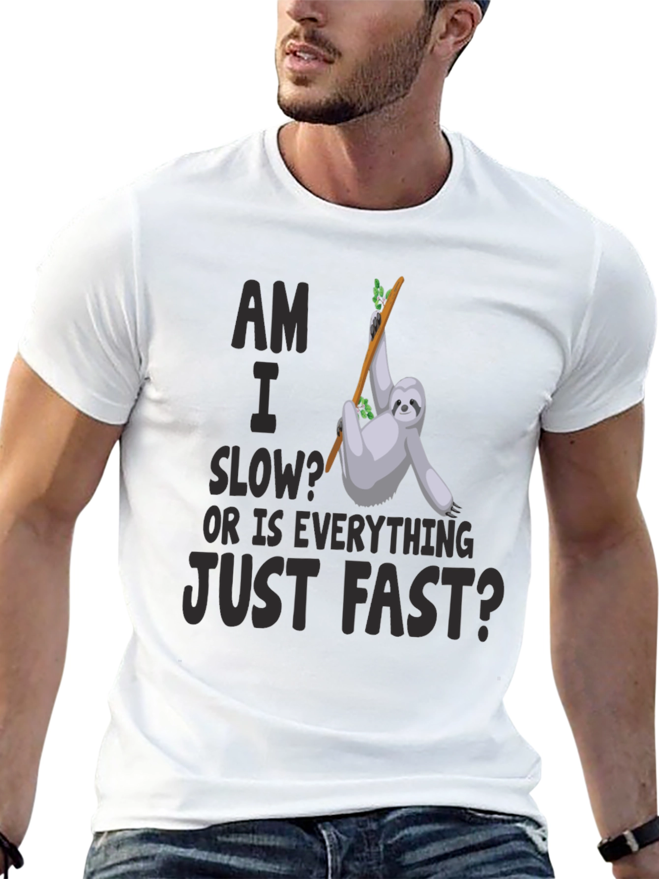 Black Am I Slow? Sloth Graphic T-Shirt view 13