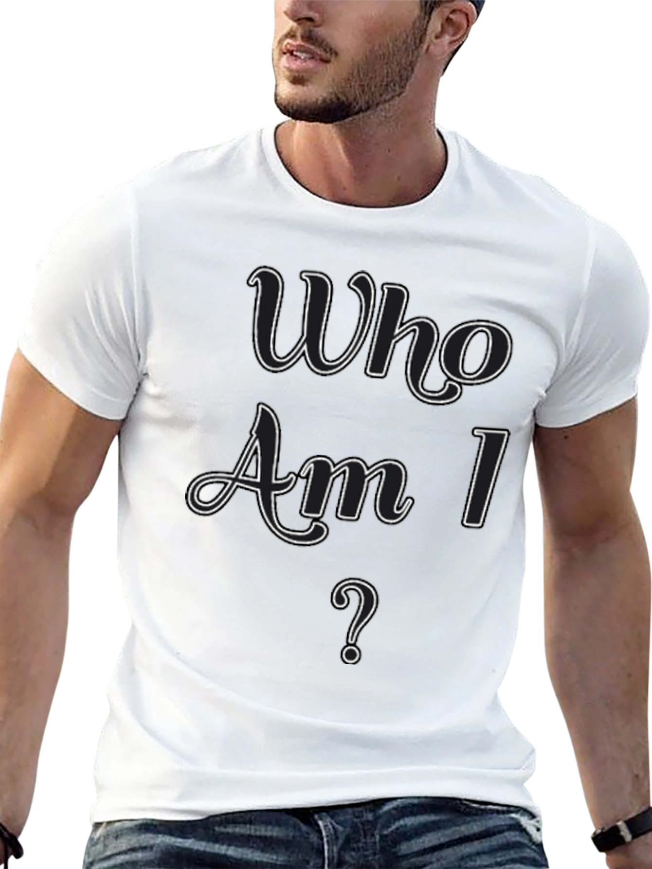 Black Who Am I? Graphic Print Crew Neck T-Shirt view 13