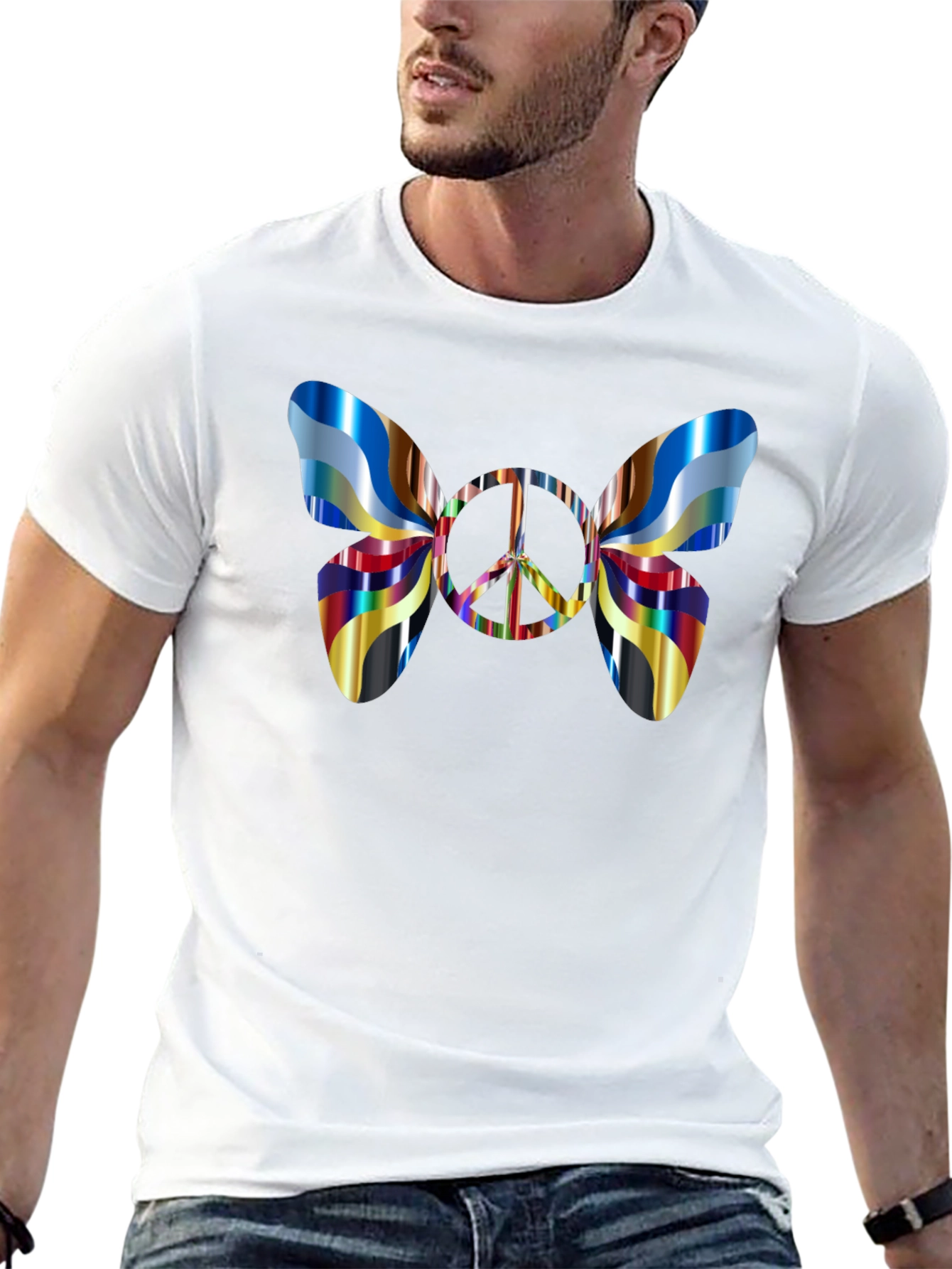 Black Peace Butterfly Graphic Tee - Stylish Men's Black T-Shirt view 13