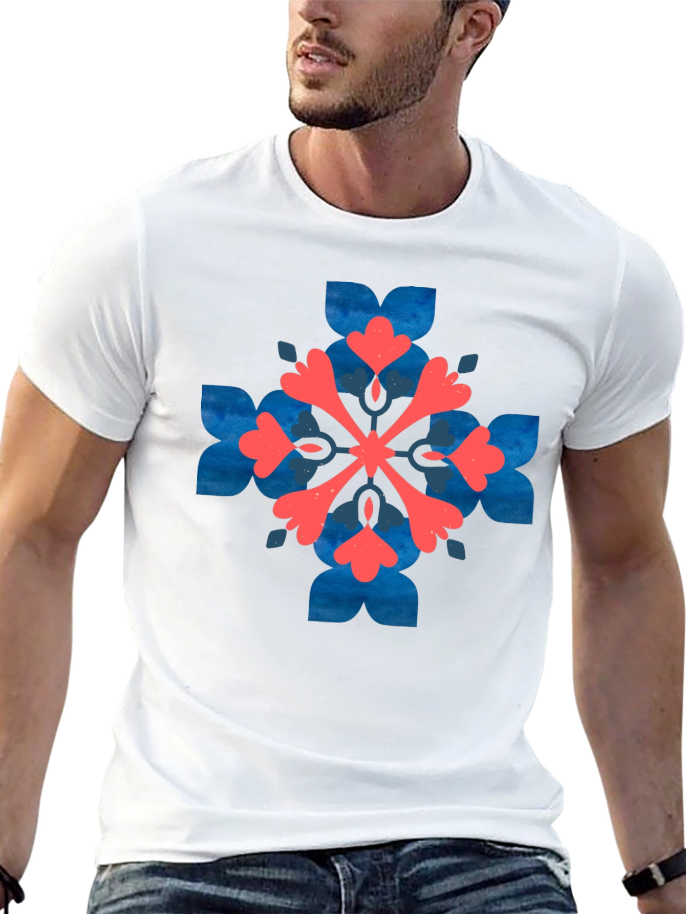 Black Stylish Black Tee with Geometric Floral Design view 13