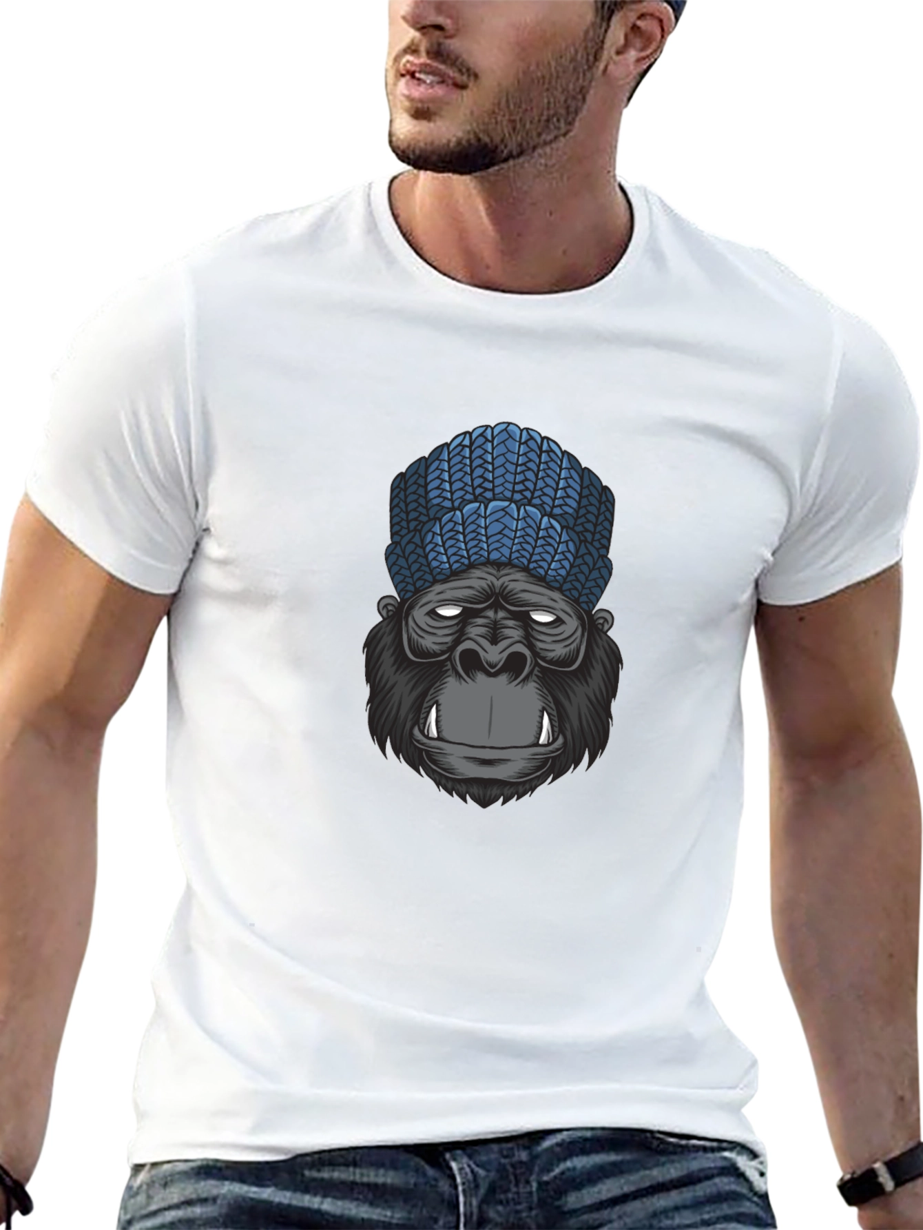 Black Gorilla Beanie Graphic Tee - Cool & Casual view 13