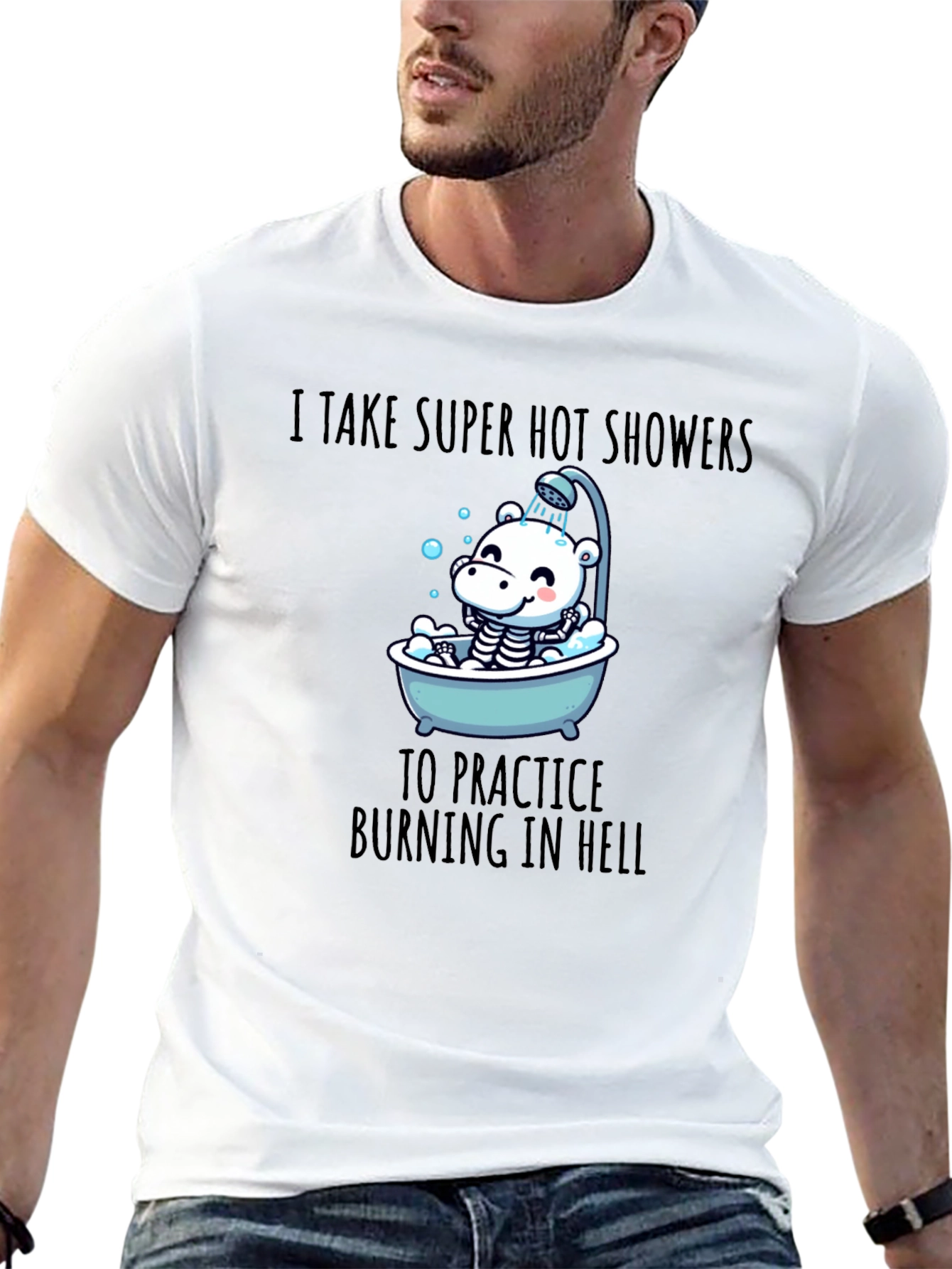 Black Funny 'Burning in Hell' Shower T-Shirt view 13