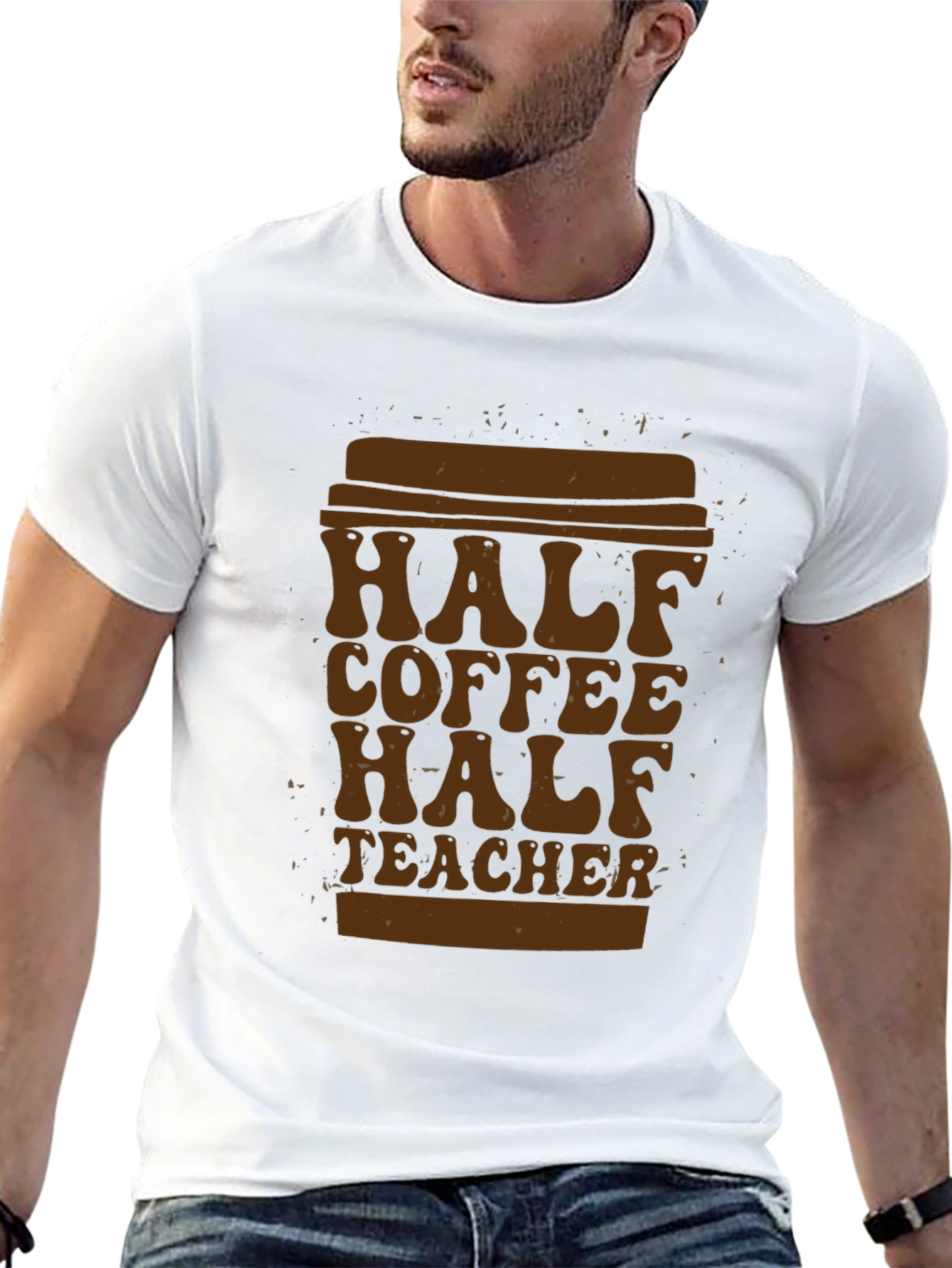 Black Half Coffee Half Teacher T-Shirt - Unique Graphic Tee view 13