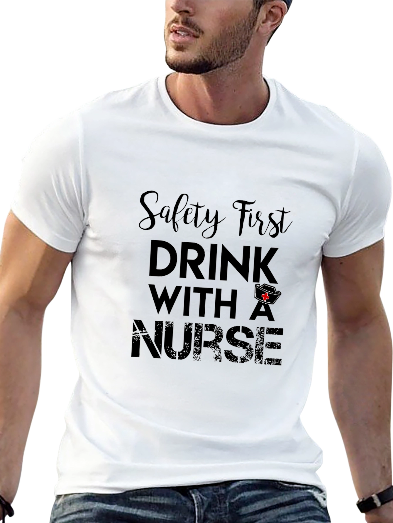 Black Safety First Drink With A Nurse Black Tee view 13