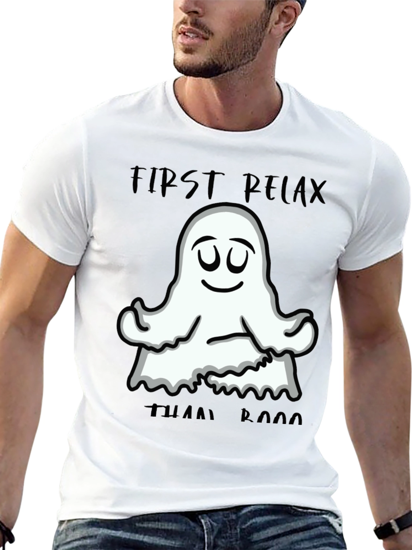 Black Relax Ghost Graphic T-Shirt - Halloween Yoga Tee view 13
