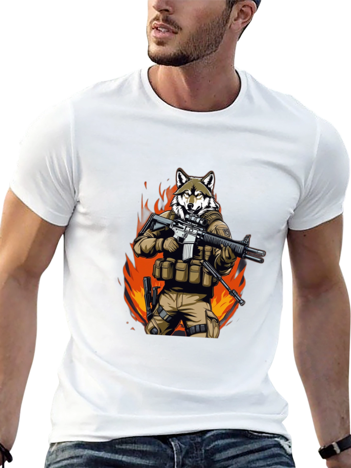 Black Tactical Wolf T-Shirt - Military Style Graphic Tee view 13