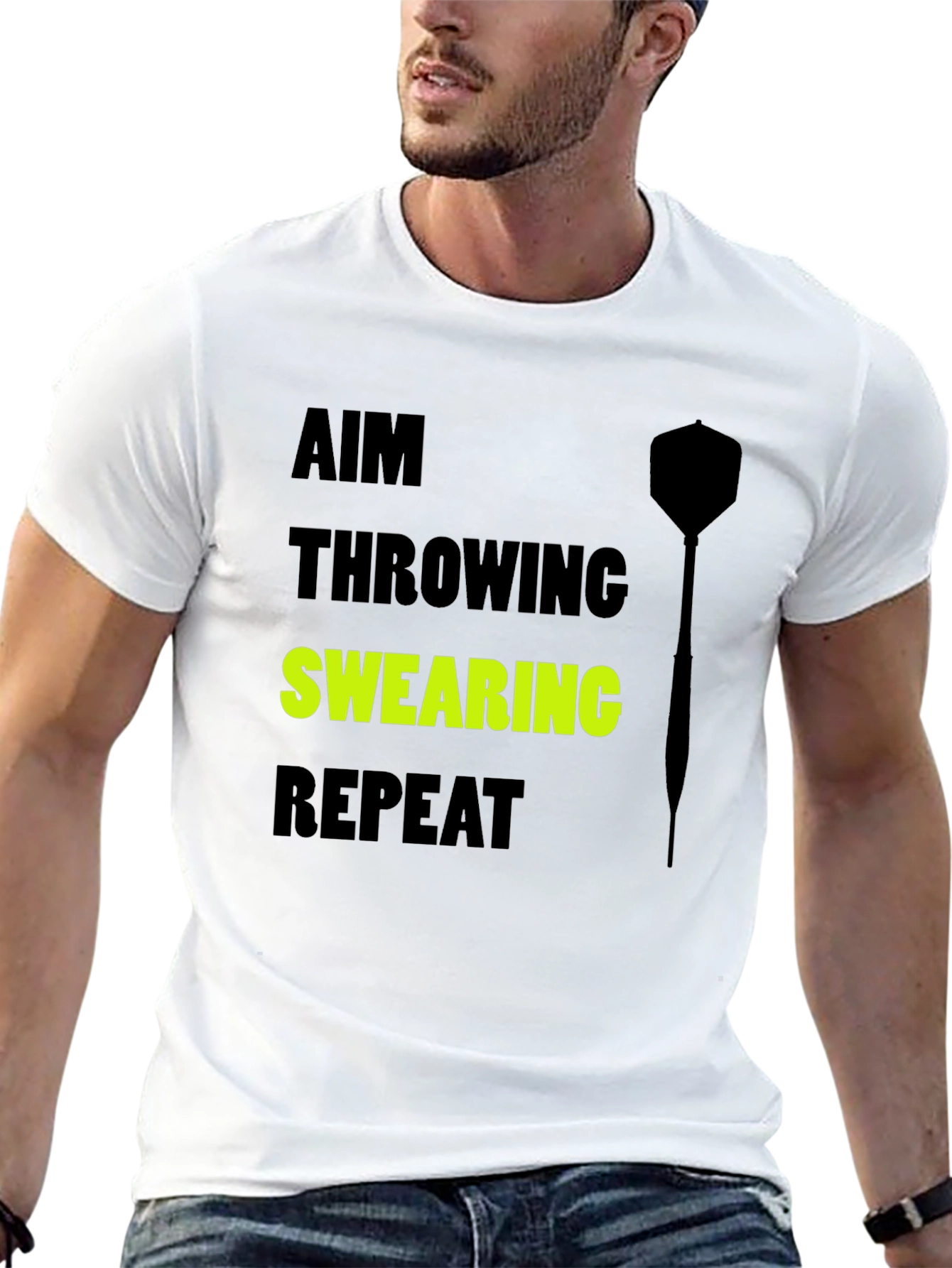 Black Aim Throwing Swearing Repeat T-Shirt - Dart Player Tee view 13