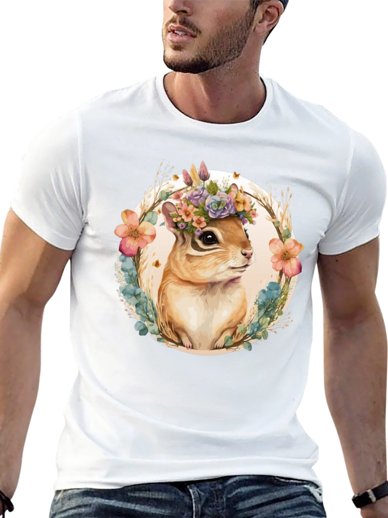 Black Floral Chipmunk Graphic Tee view 13
