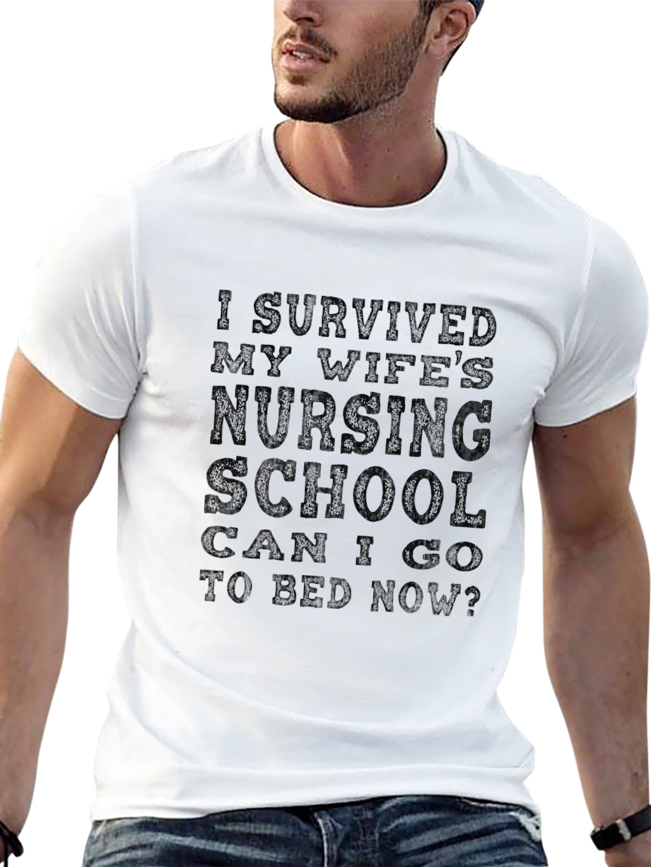 Black Husband's Nursing School Survivor Novelty T-Shirt view 13