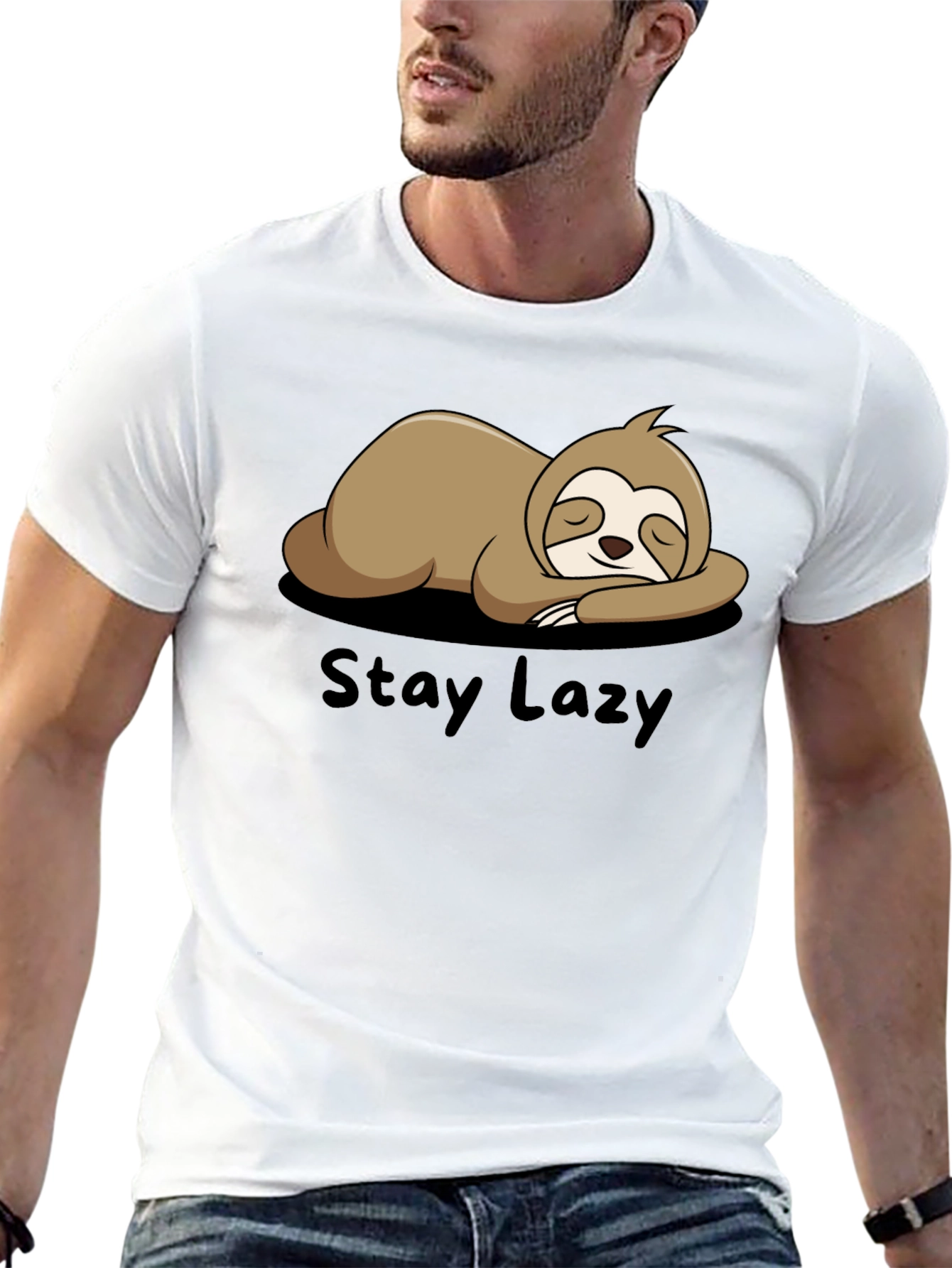Black Stay Lazy Sloth Graphic Tee - Relaxed Fit view 13