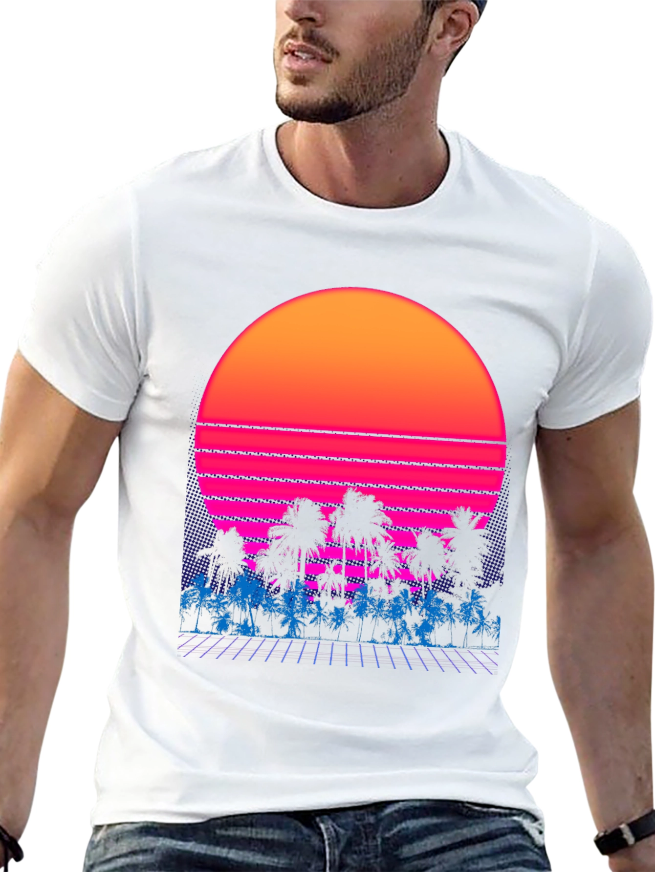 Black Retro Sunset Palm Tree Graphic Tee view 13