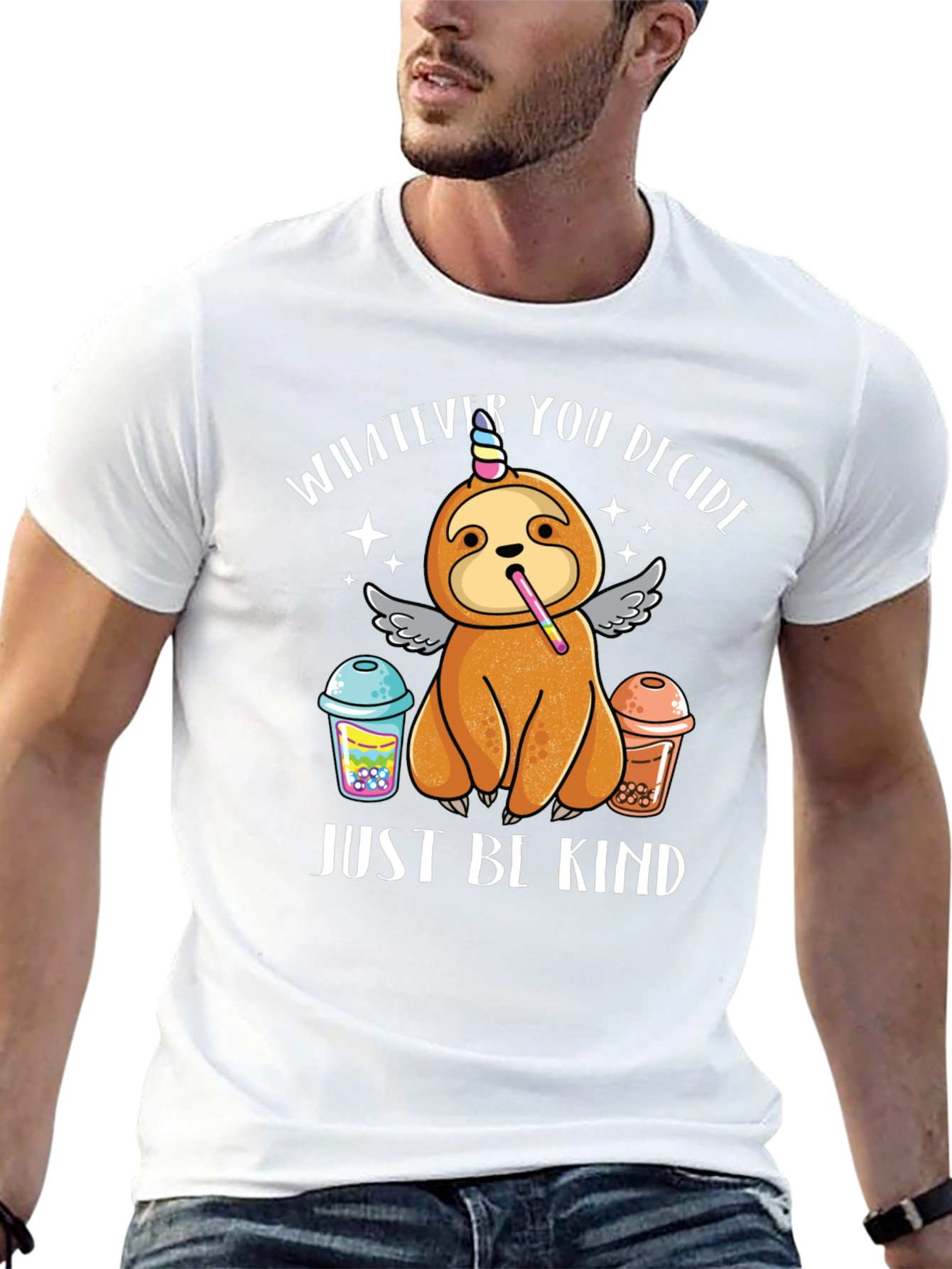 Black Sloth Unicorn Bubble Tea T-Shirt - Just Be Kind view 13