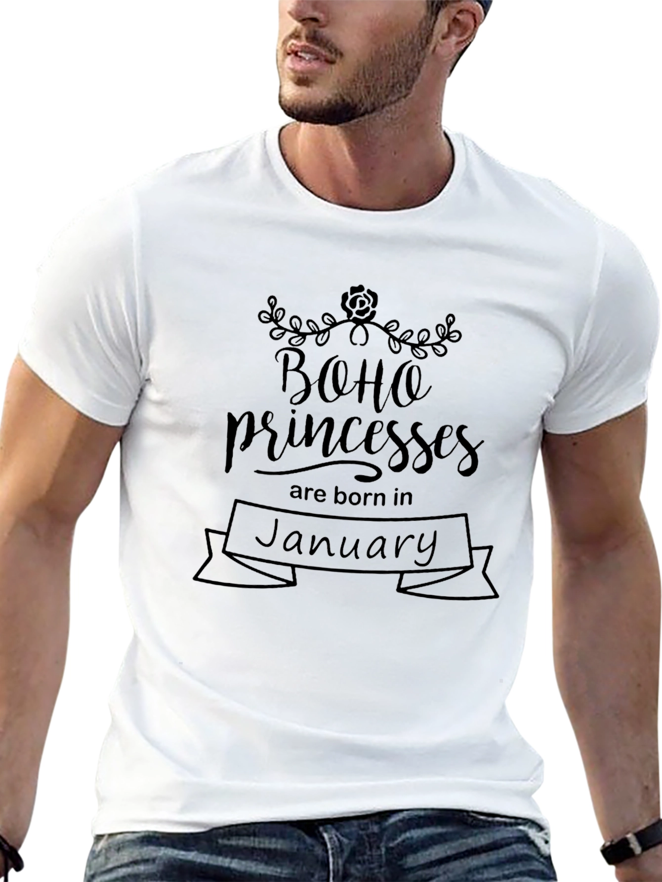 Black Boho Princesses January Birthday T-Shirt view 13