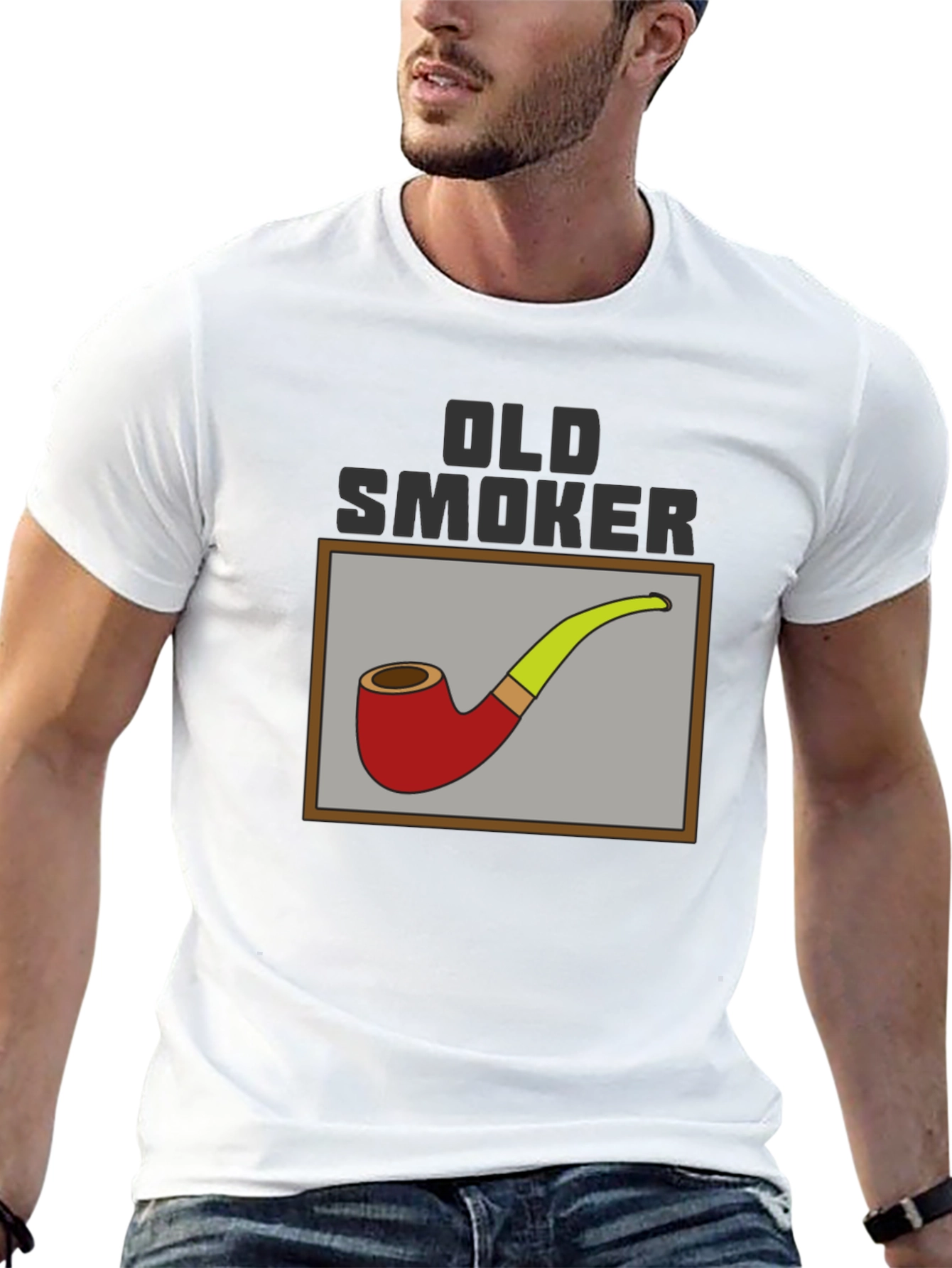 Black Old Smoker Pipe T-Shirt - Classic Design view 13