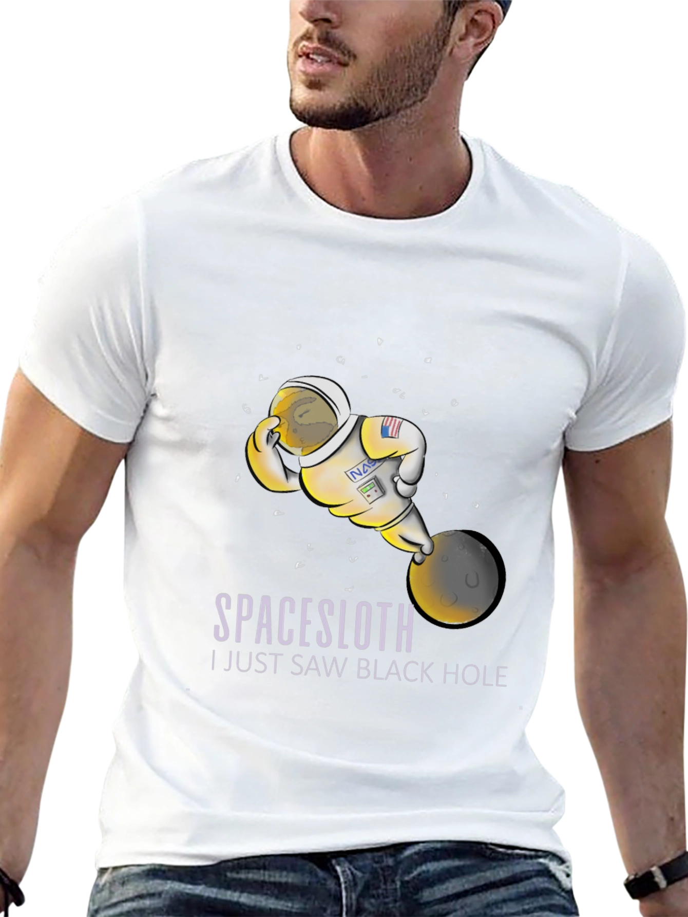 Black Space Sloth Astronaut T-Shirt - I Saw A Black Hole Funny Tee view 13