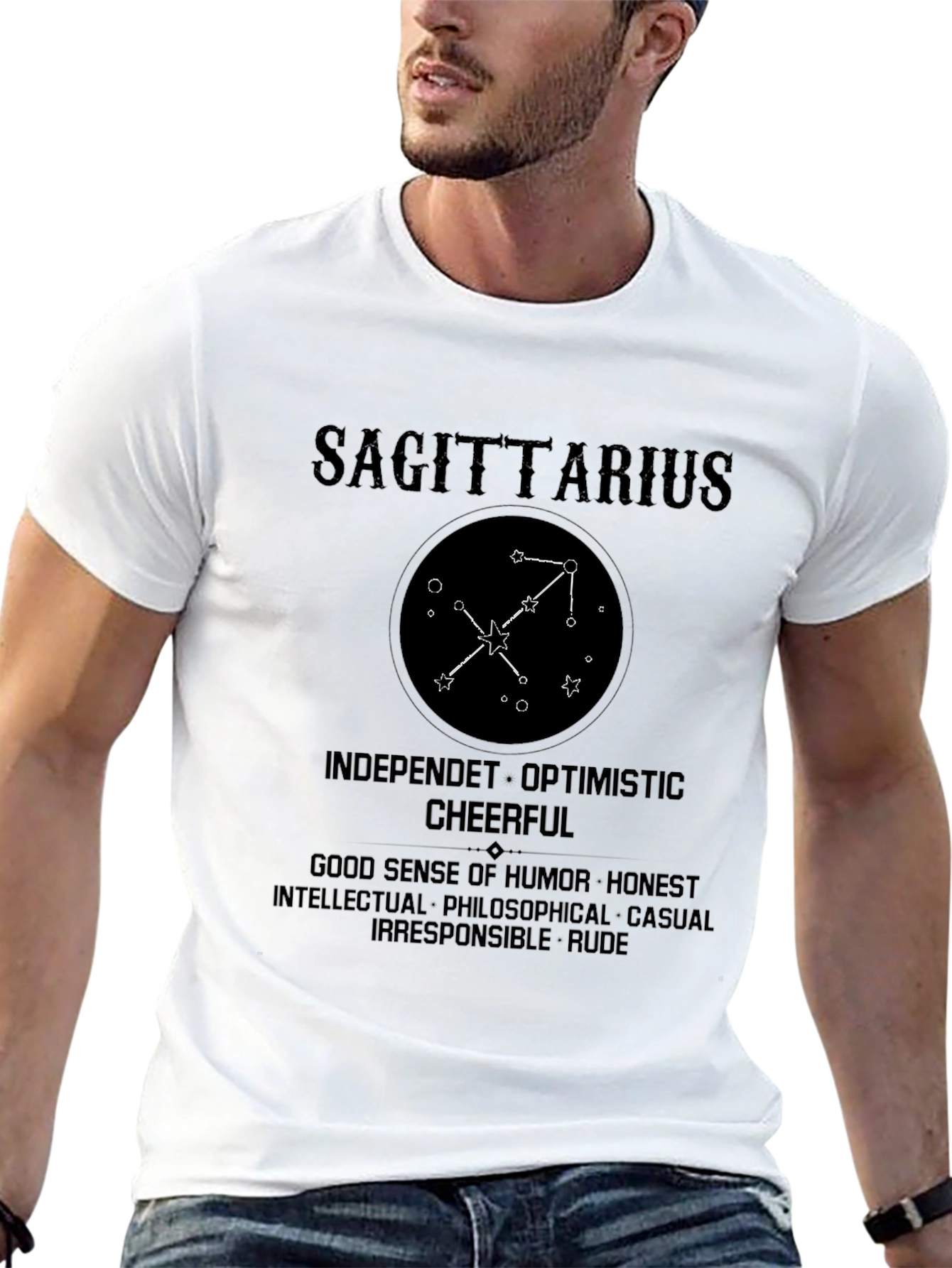 Black Sagittarius Zodiac Sign Black Graphic T-Shirt view 13