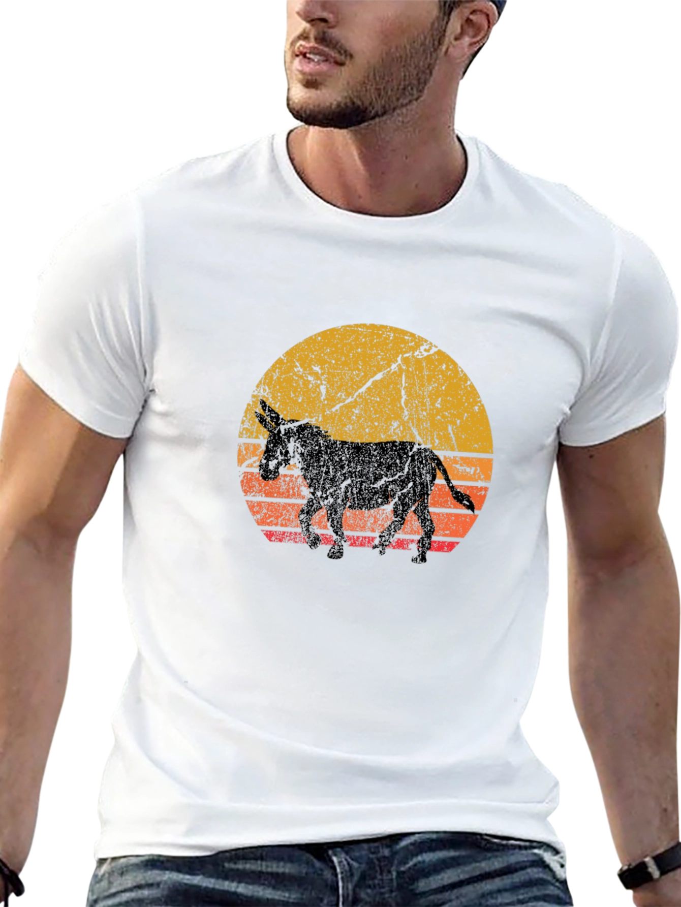 Black Retro Donkey Sunset Graphic Tee view 13