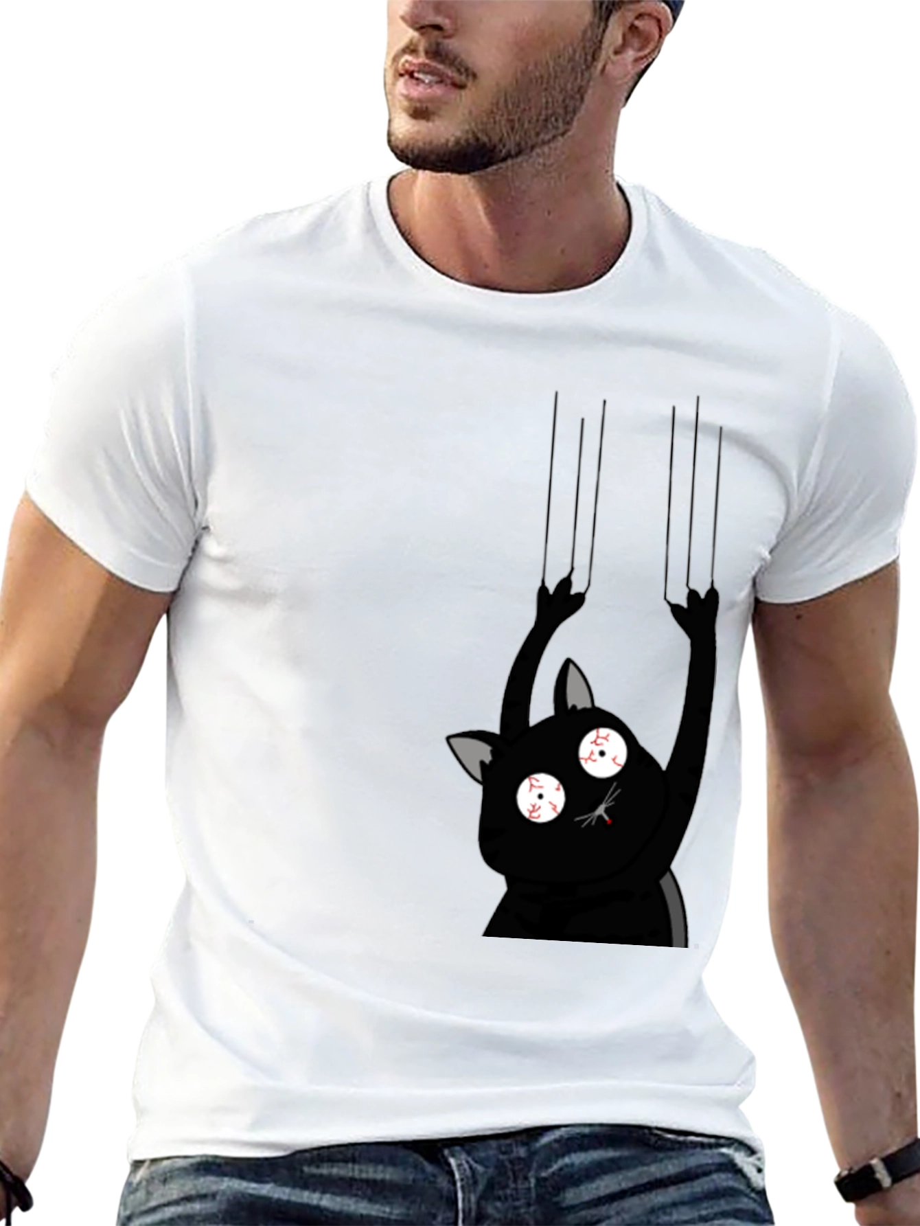 Black Crazy Cat Scratch Black T-Shirt view 13