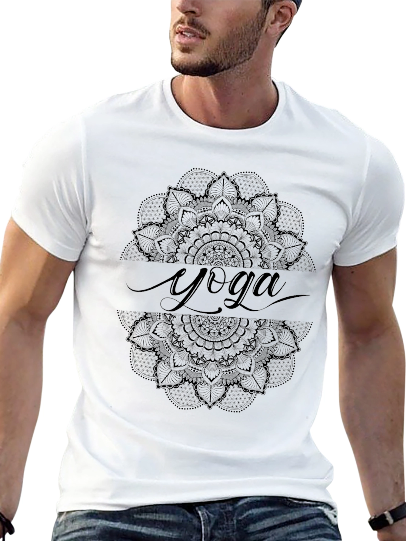 Black Yoga Mandala Graphic Tee - Black view 13