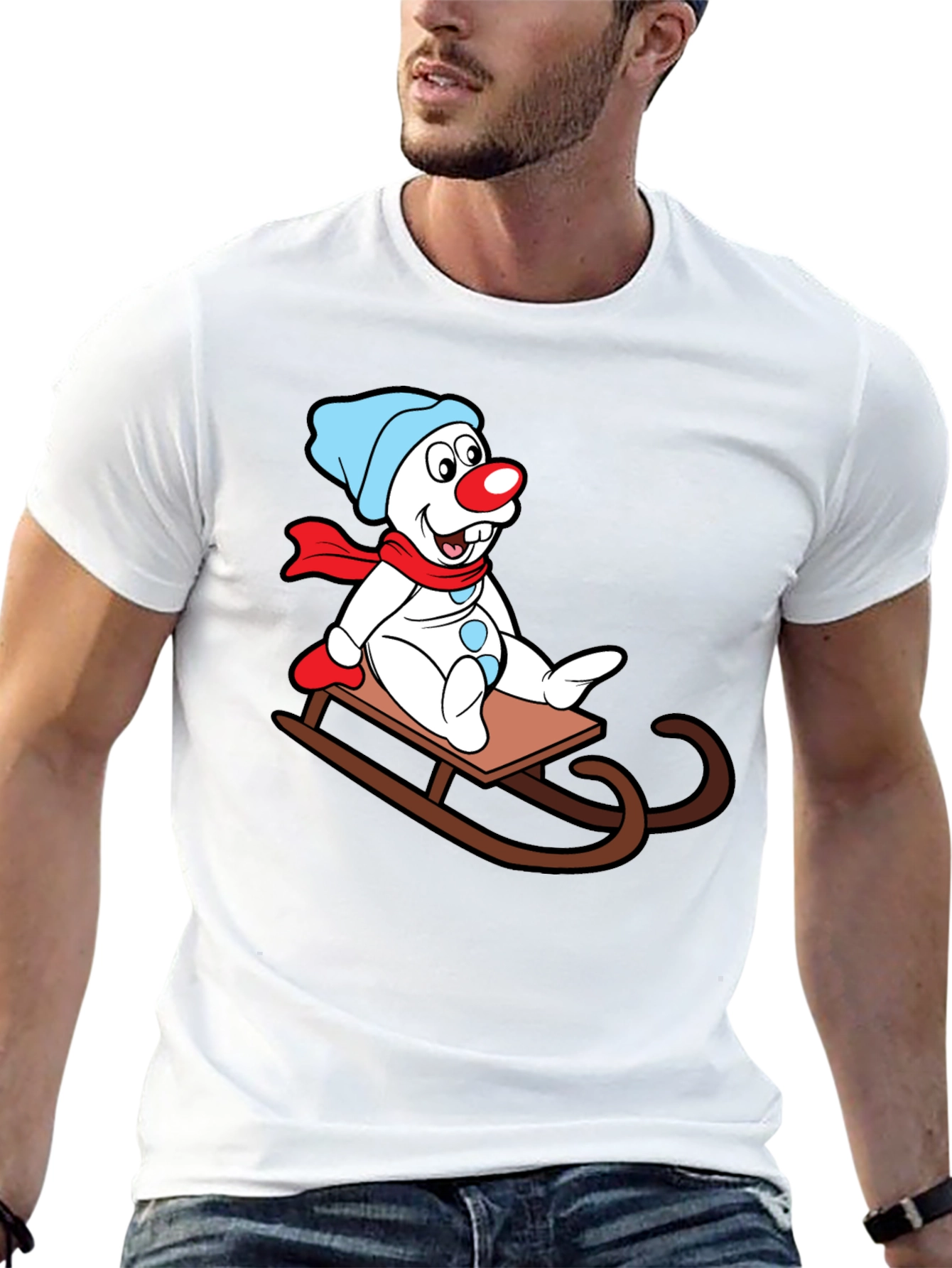 Black Snowman Sledding Graphic T-Shirt view 13