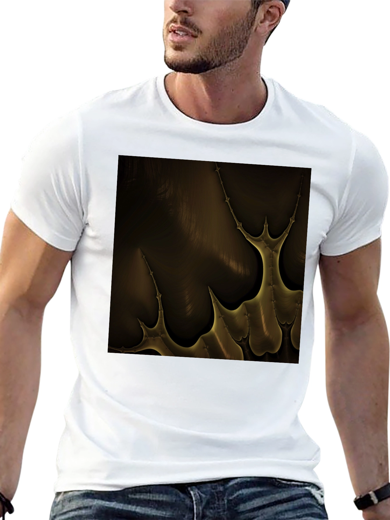 Black Abstract Gold Pattern Black T-Shirt view 13