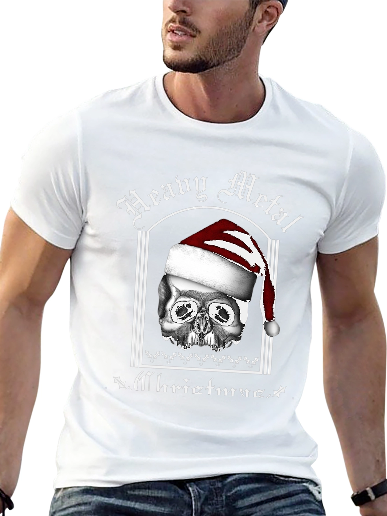 Black Heavy Metal Christmas Skull T-Shirt view 13