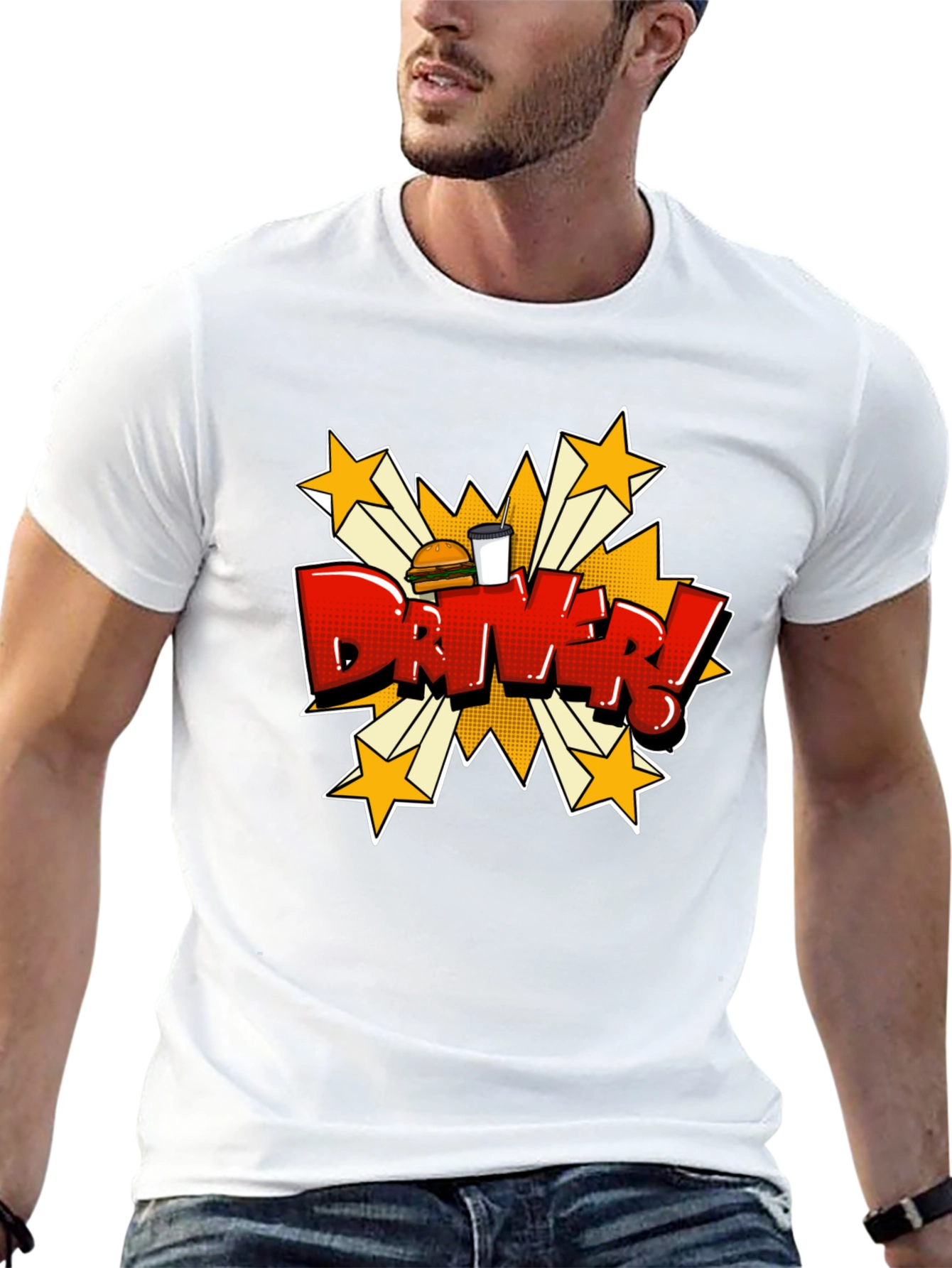Black Driver Cartoon T-Shirt - Fast Food Delivery Style view 13