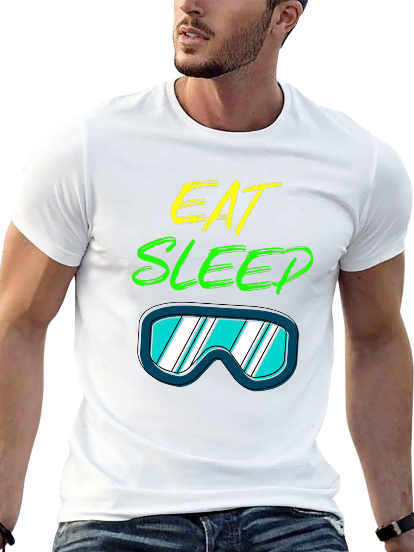 Black Eat Sleep Ski T-Shirt: Cool Ski Goggles Graphic Tee view 13
