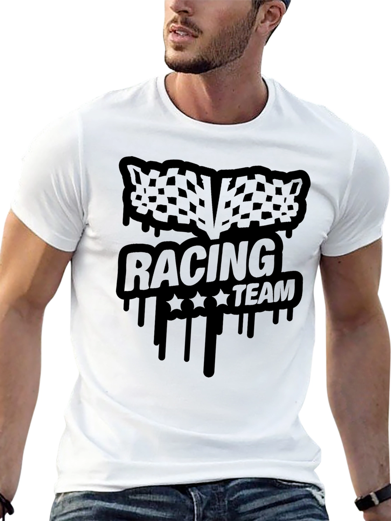 Black Racing Team Graphic Tee - Black Cotton Blend T-Shirt view 13