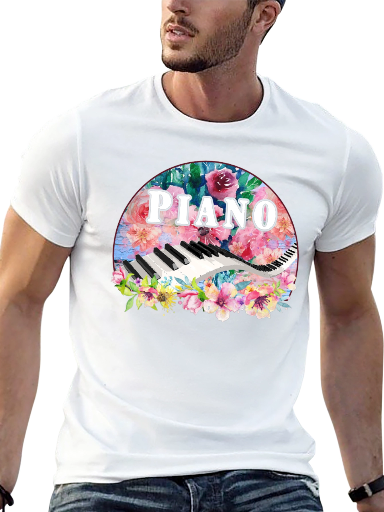 Black Floral Piano T-Shirt - Music Lover Tee view 13