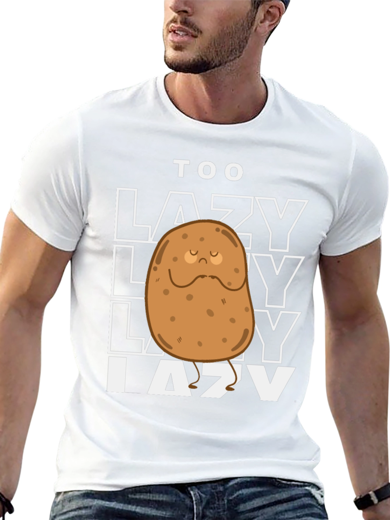 Black Funny Too Lazy Potato Graphic T-Shirt view 13
