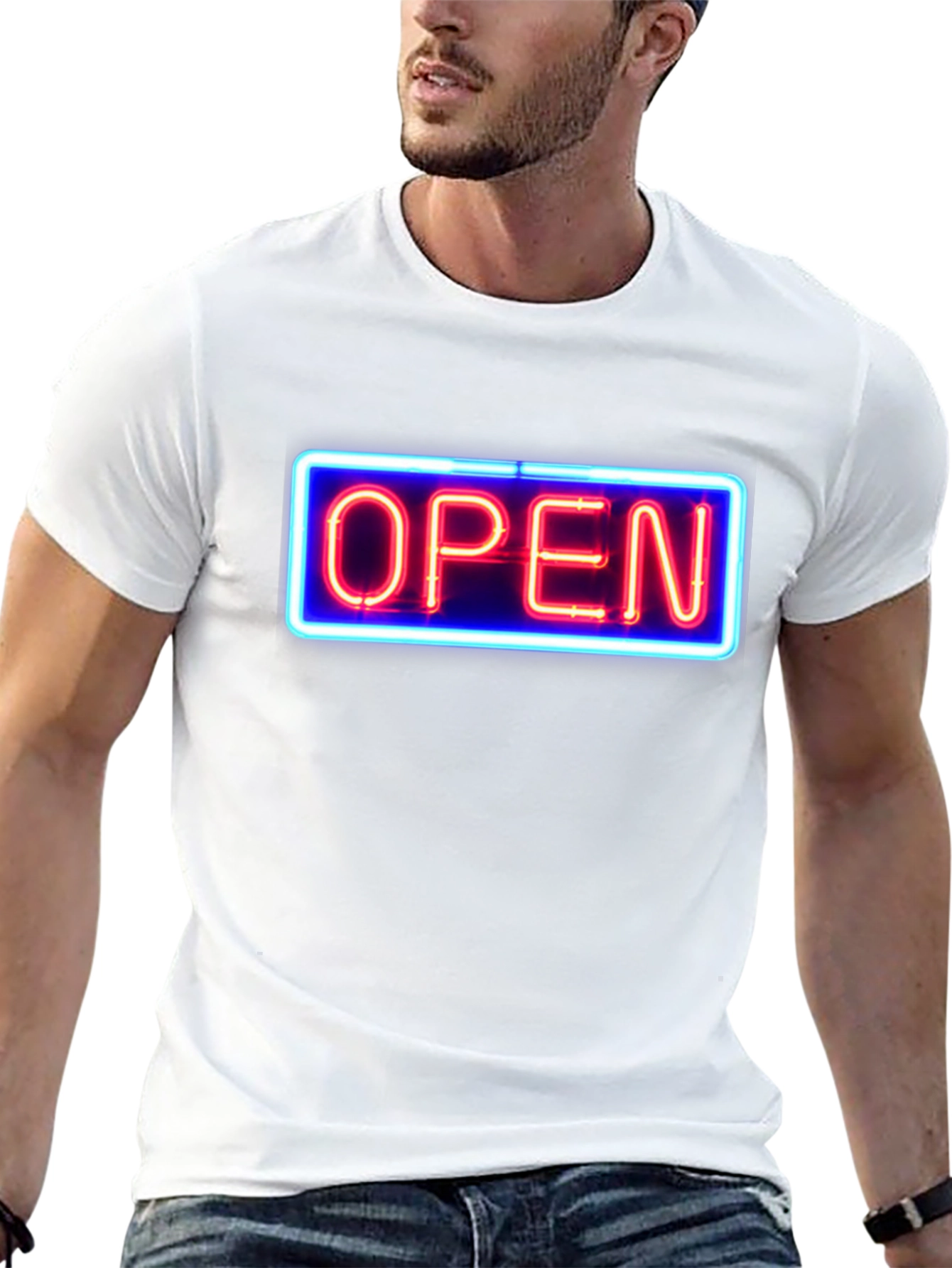 Black Neon Open Sign Graphic T-Shirt view 13