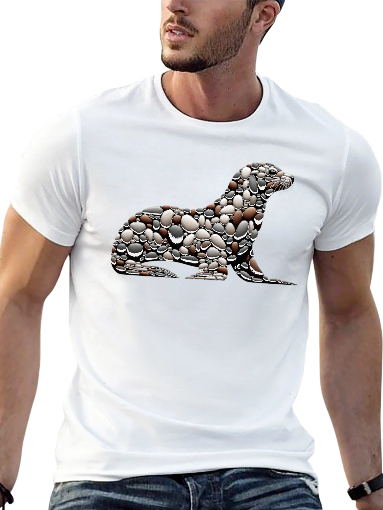 Black Unique Pebble Seal Graphic Tee view 13