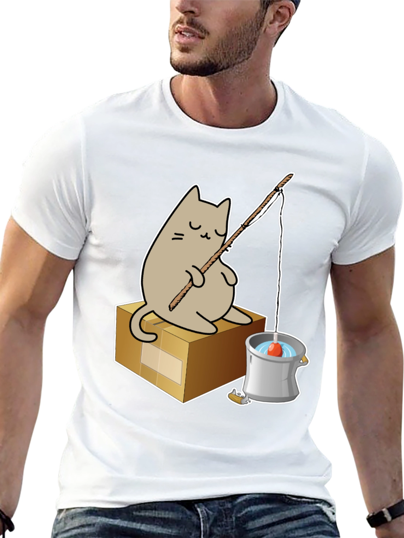 Black Cat Fishing T-Shirt - Cute Graphic Tee view 13