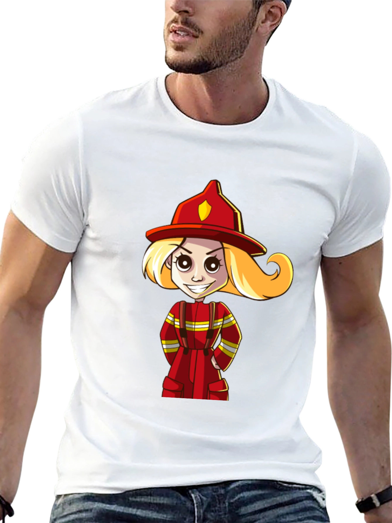 Black Cartoon Firefighter Girl T-Shirt view 13