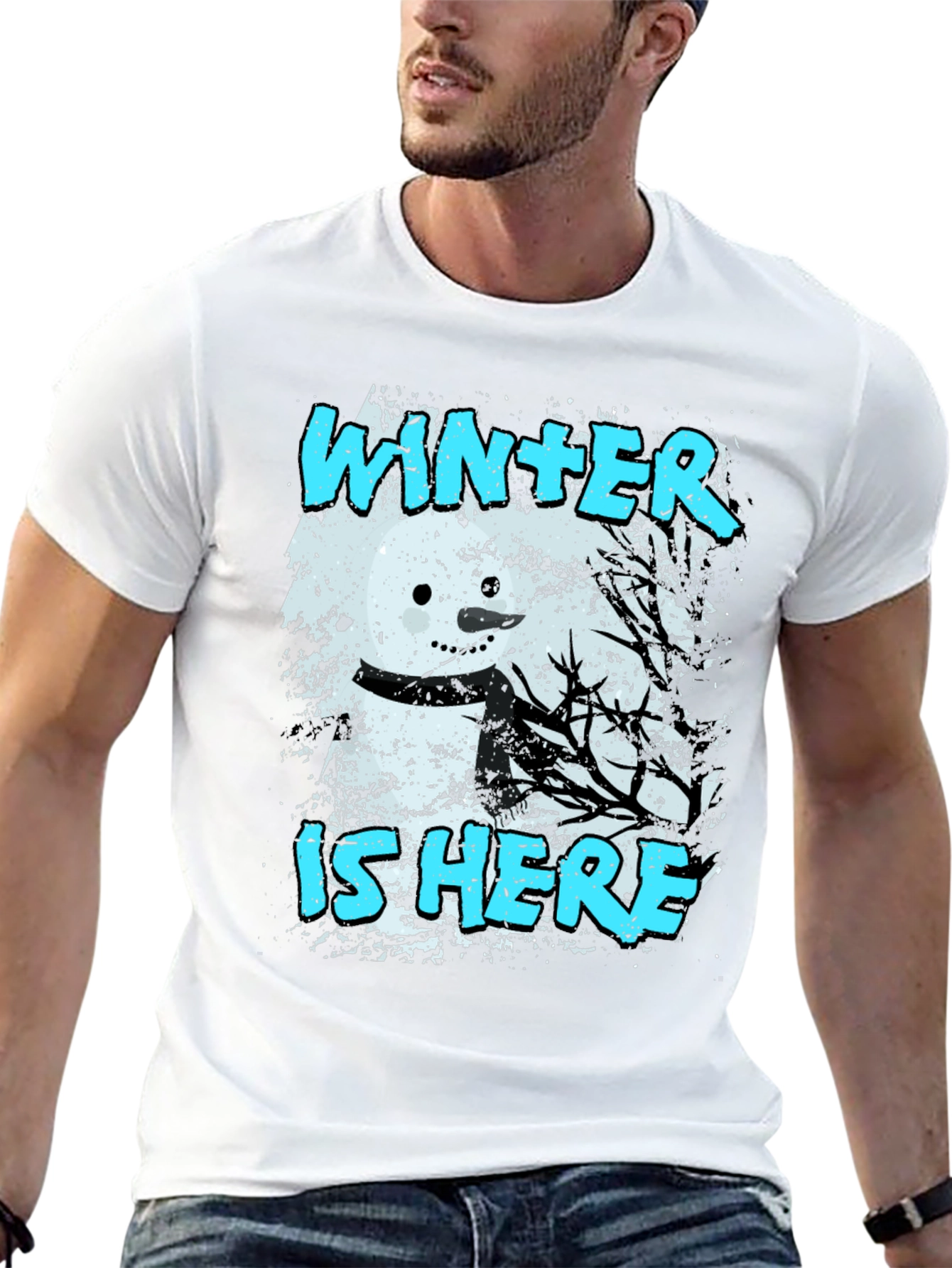 Black Winter is Here T-Shirt - Snowman Graphic Tee view 13