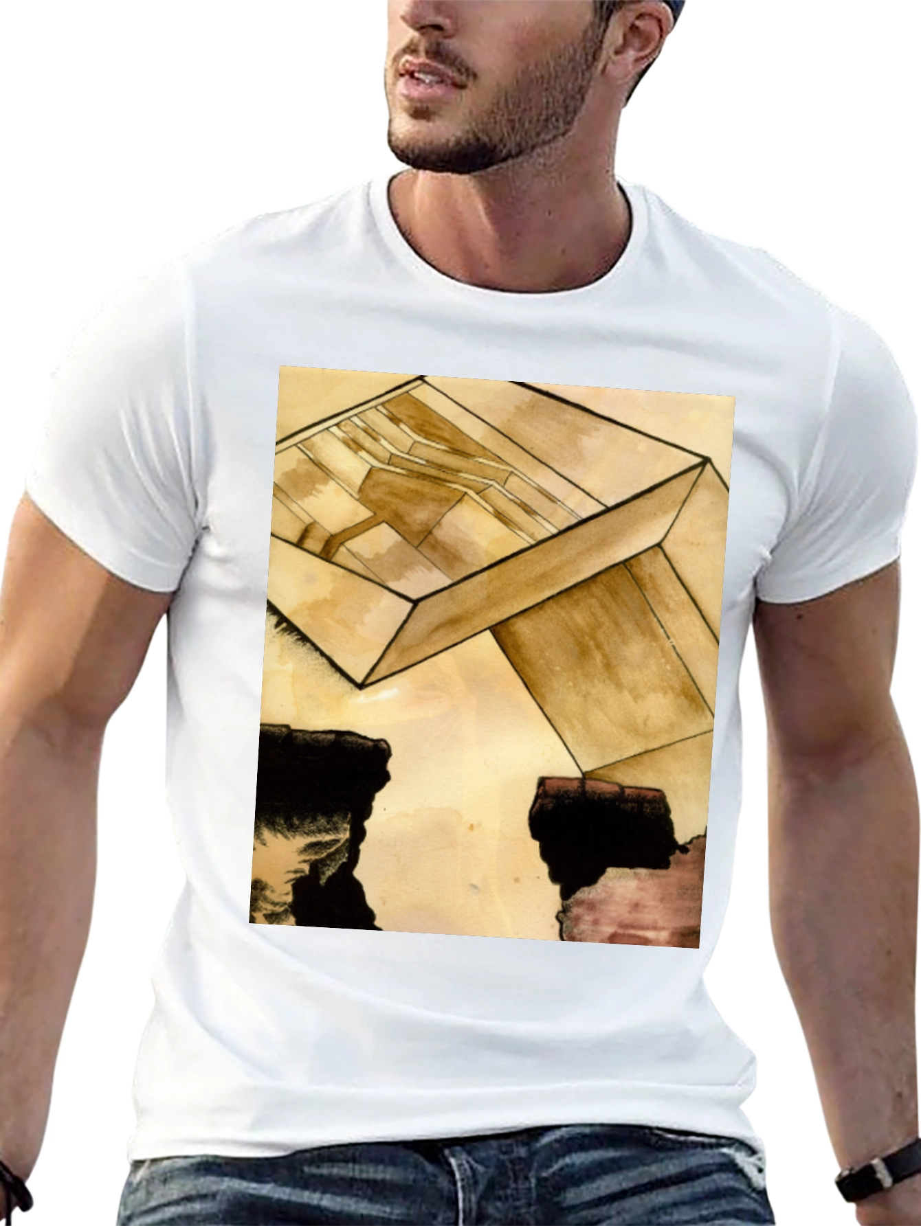 Black Abstract Cube Graphic Tee - Modern Art T-Shirt view 13