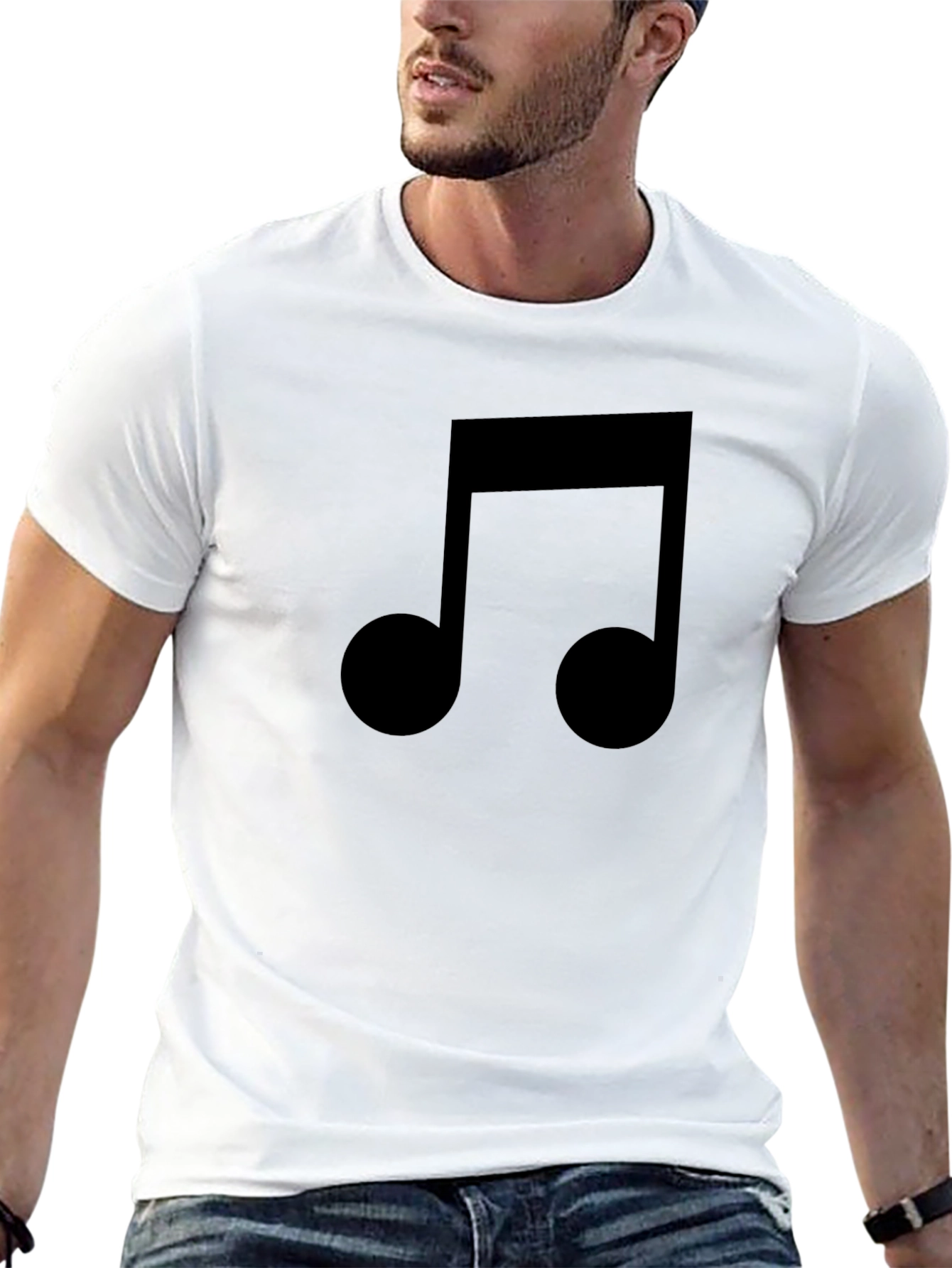 Black Musical Note Graphic Tee - Black Casual Cotton T-Shirt view 13