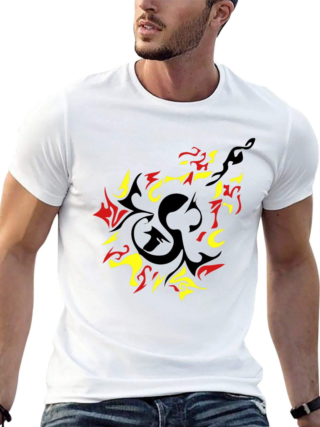 Black Stylish Graphic Tee - Abstract Flame Design view 13