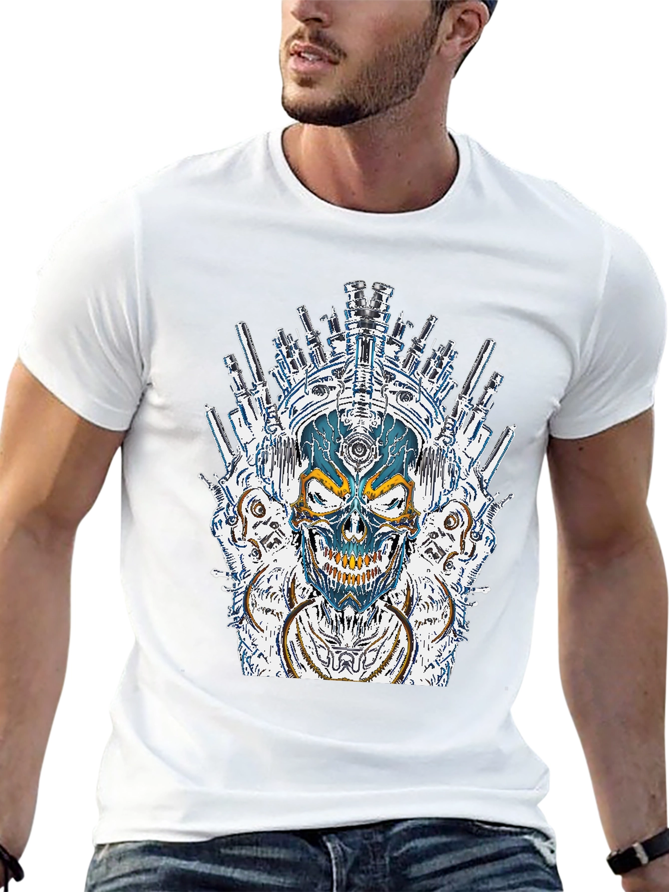 Black Steampunk Skull Graphic T-Shirt - Dark Style view 13