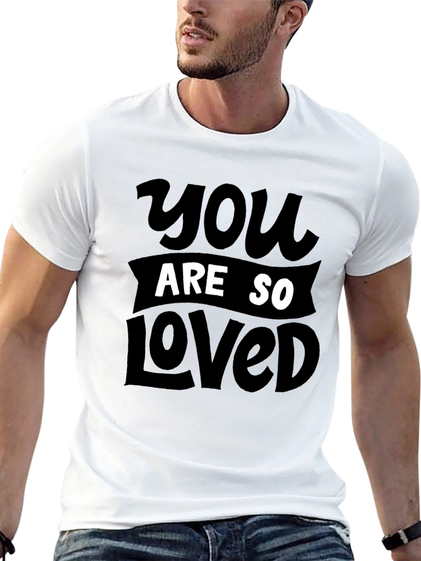 Black You Are So Loved Graphic Tee - Black Crewneck T-Shirt view 13
