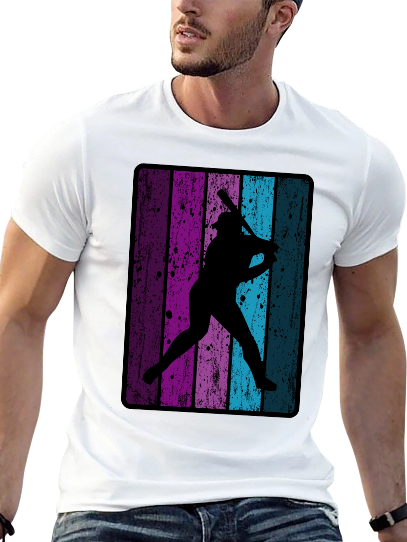 Black Retro Baseball Player T-Shirt view 13