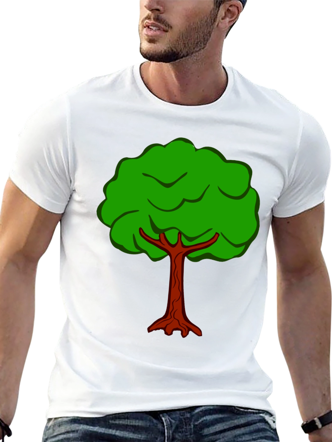 Black Cartoon Tree Graphic Tee - Black Cotton T-Shirt view 13